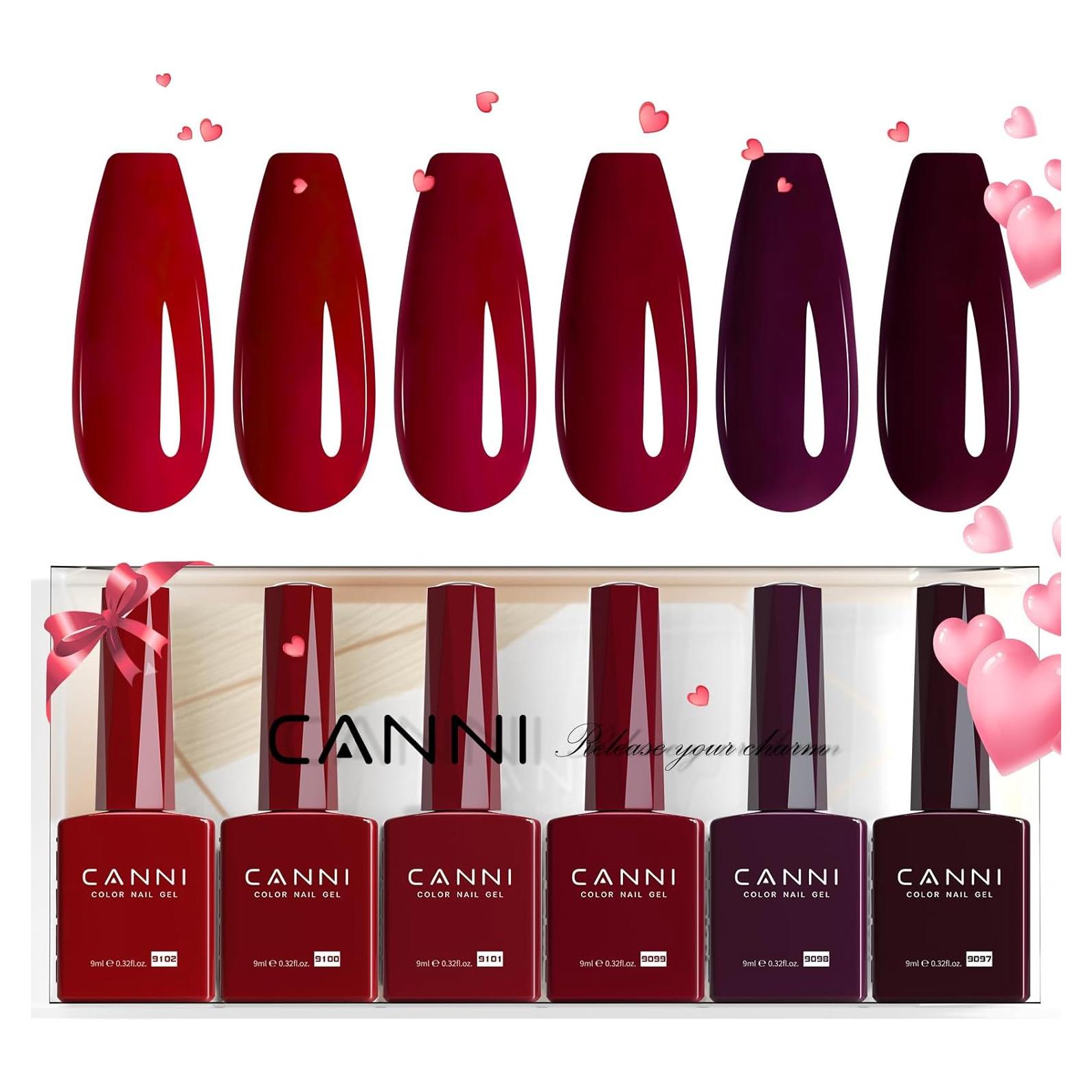 Set de 6 Esmaltes de Uñas en Gel CANNI 9 ML Rojo Cereza