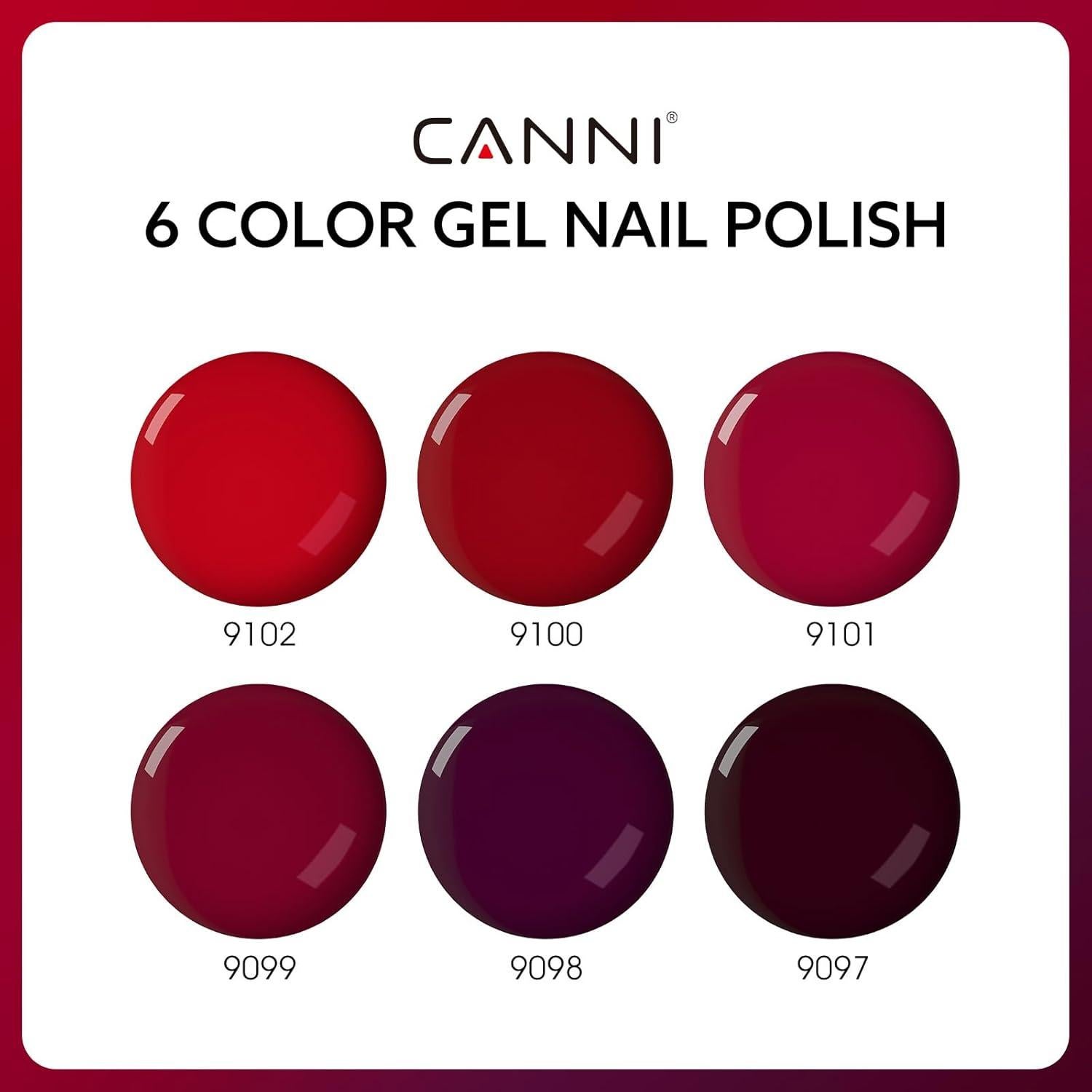 Set de 6 Esmaltes de Uñas en Gel CANNI 9 ML Rojo Cereza