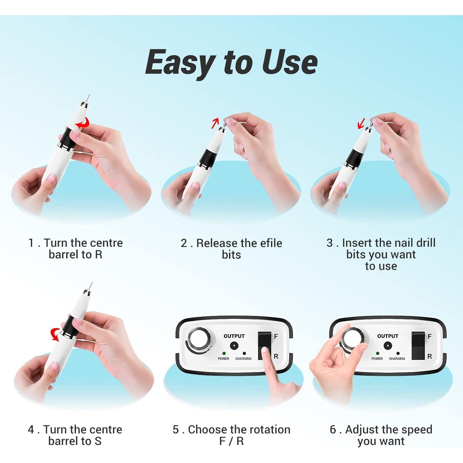 Taladro Eléctrico de Uñas AIRSEE Efile 30000 RPM Portátil