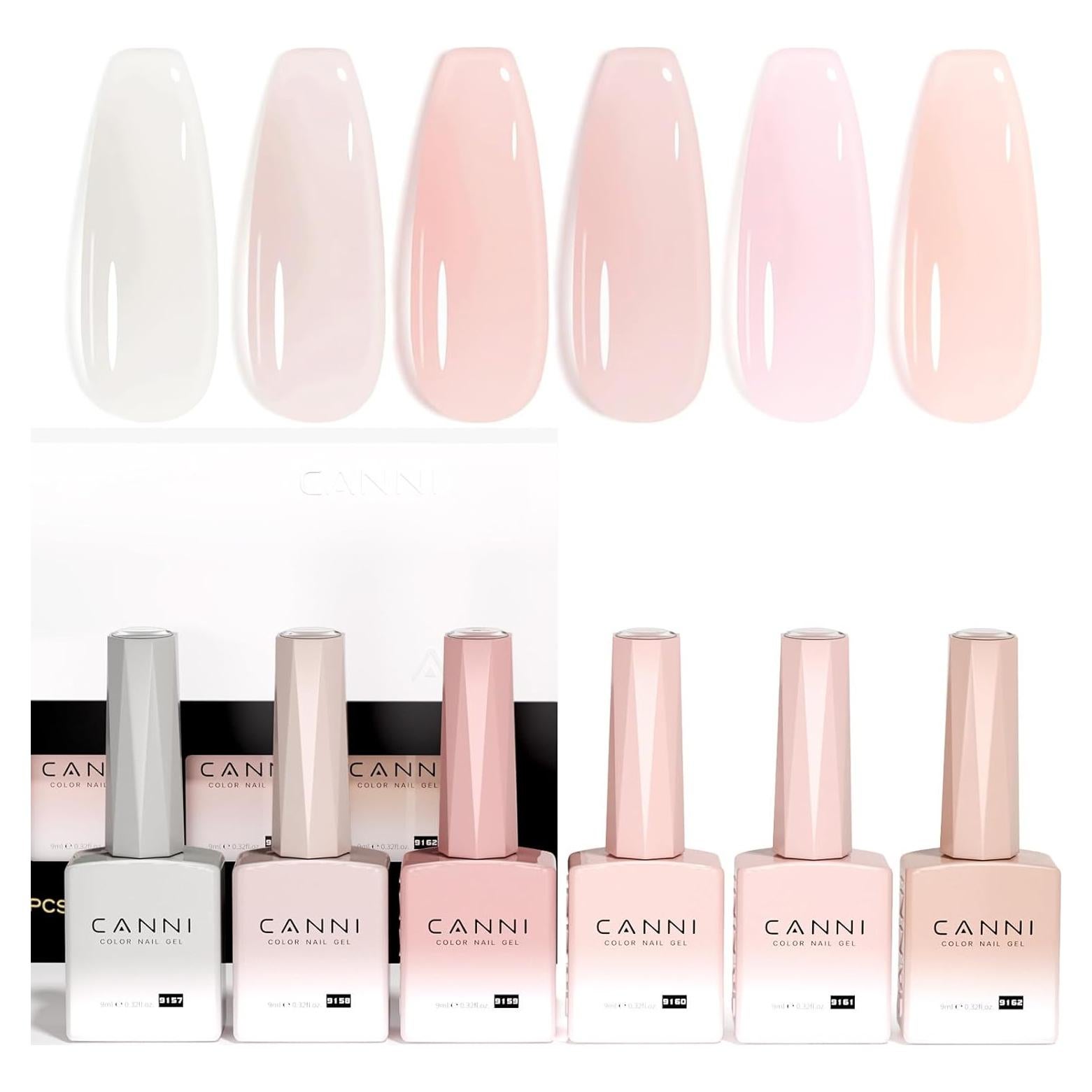 CANNI Kit de Gel de Uñas Nude Rosa 6 Pcs 9 ml Manicura