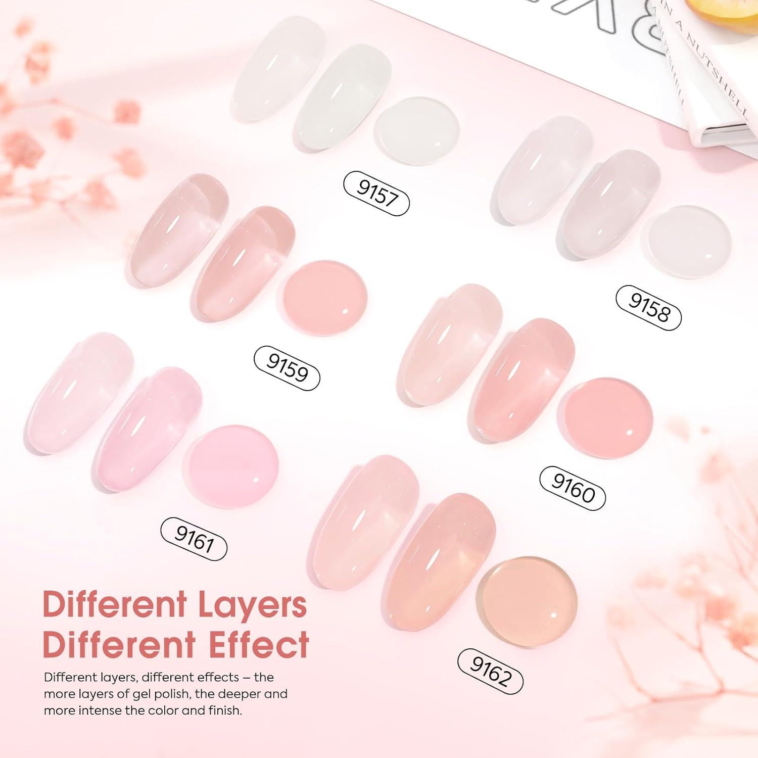 CANNI Kit de Gel de Uñas Nude Rosa 6 Pcs 9 ml Manicura