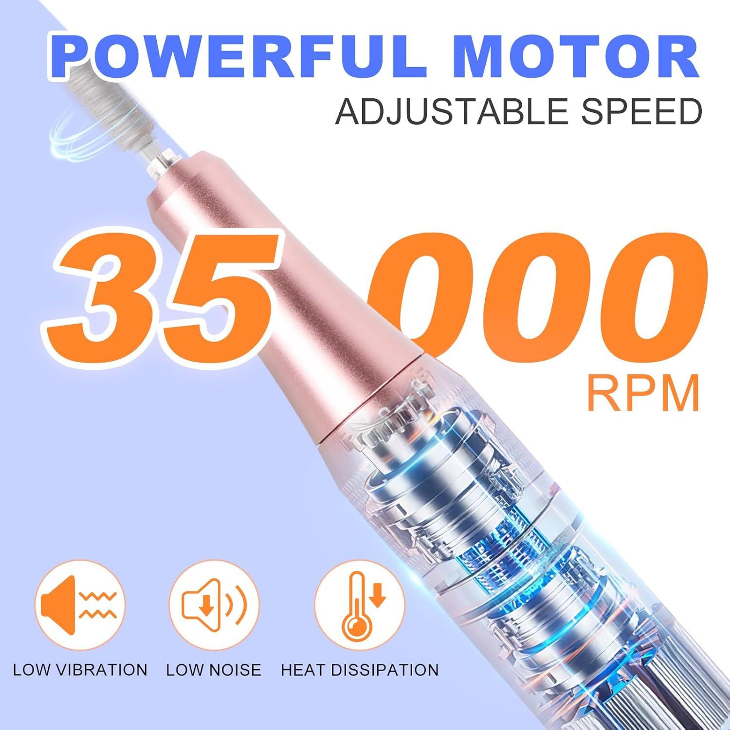 Taladro de Uñas Eléctrico MEKK 35000RPM con 12 Piezas