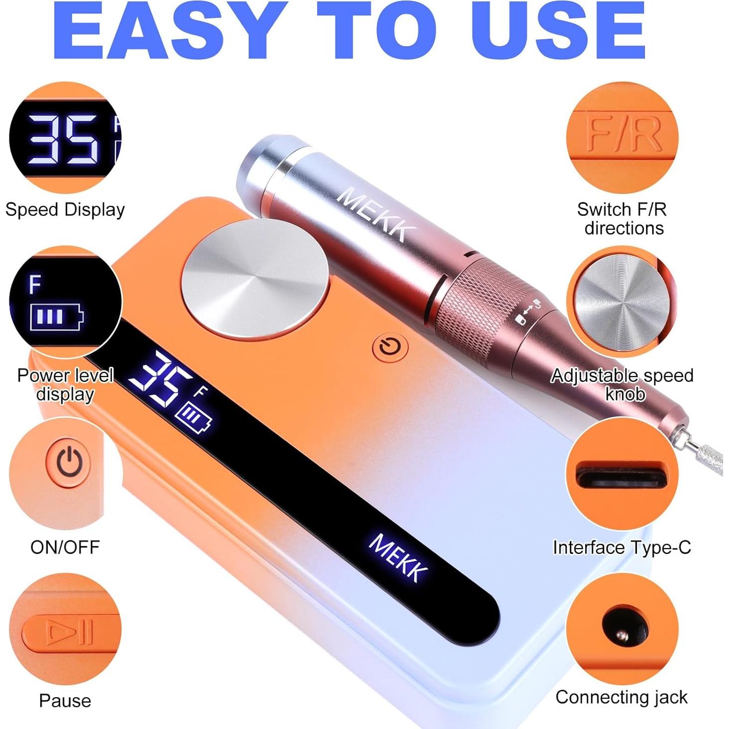 Taladro de Uñas Eléctrico MEKK 35000RPM con 12 Piezas