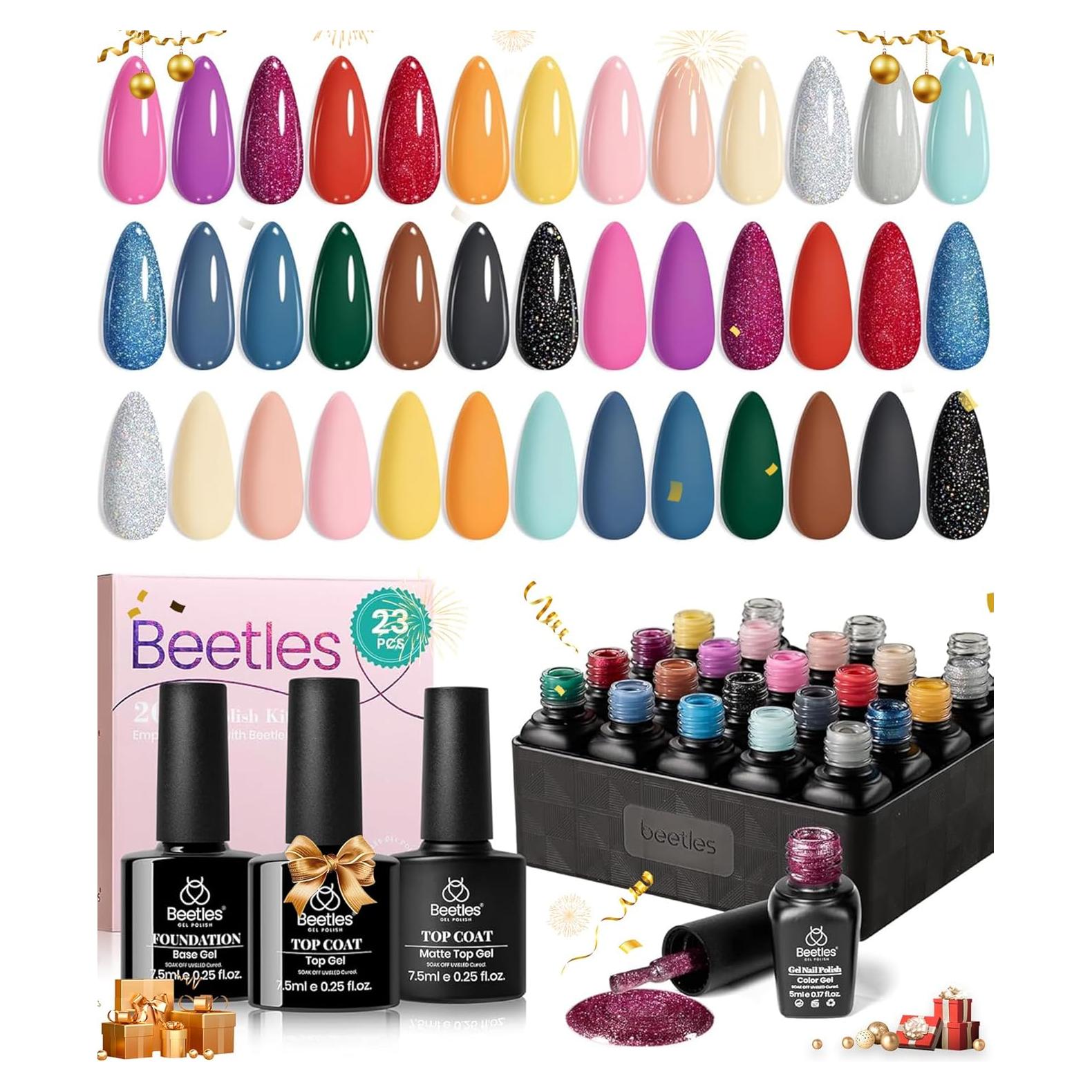 Set de Esmalte en Gel Beetles 20 Colores 5ml con Base y Top Coat