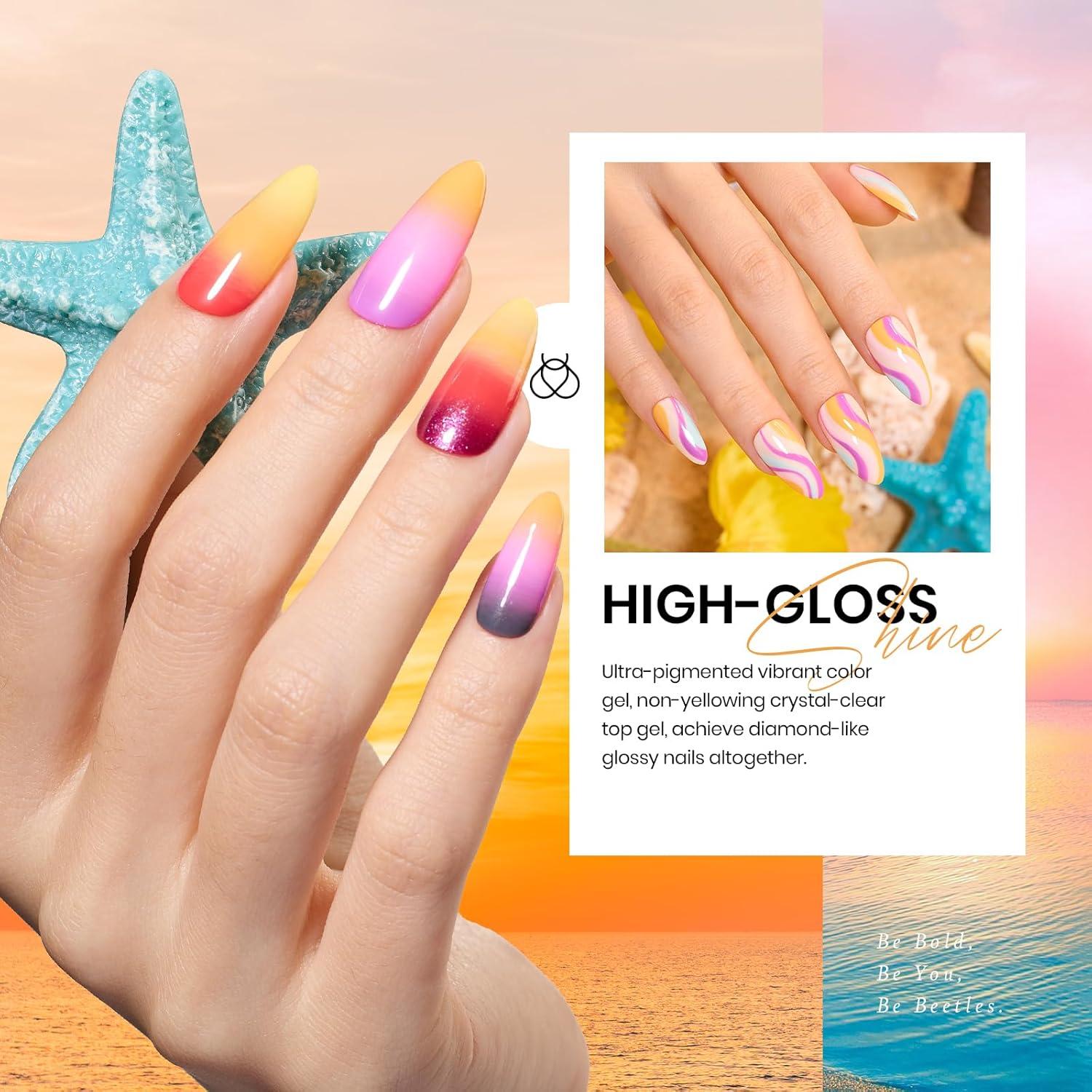 Set de Esmalte en Gel Beetles 20 Colores 5ml con Base y Top Coat