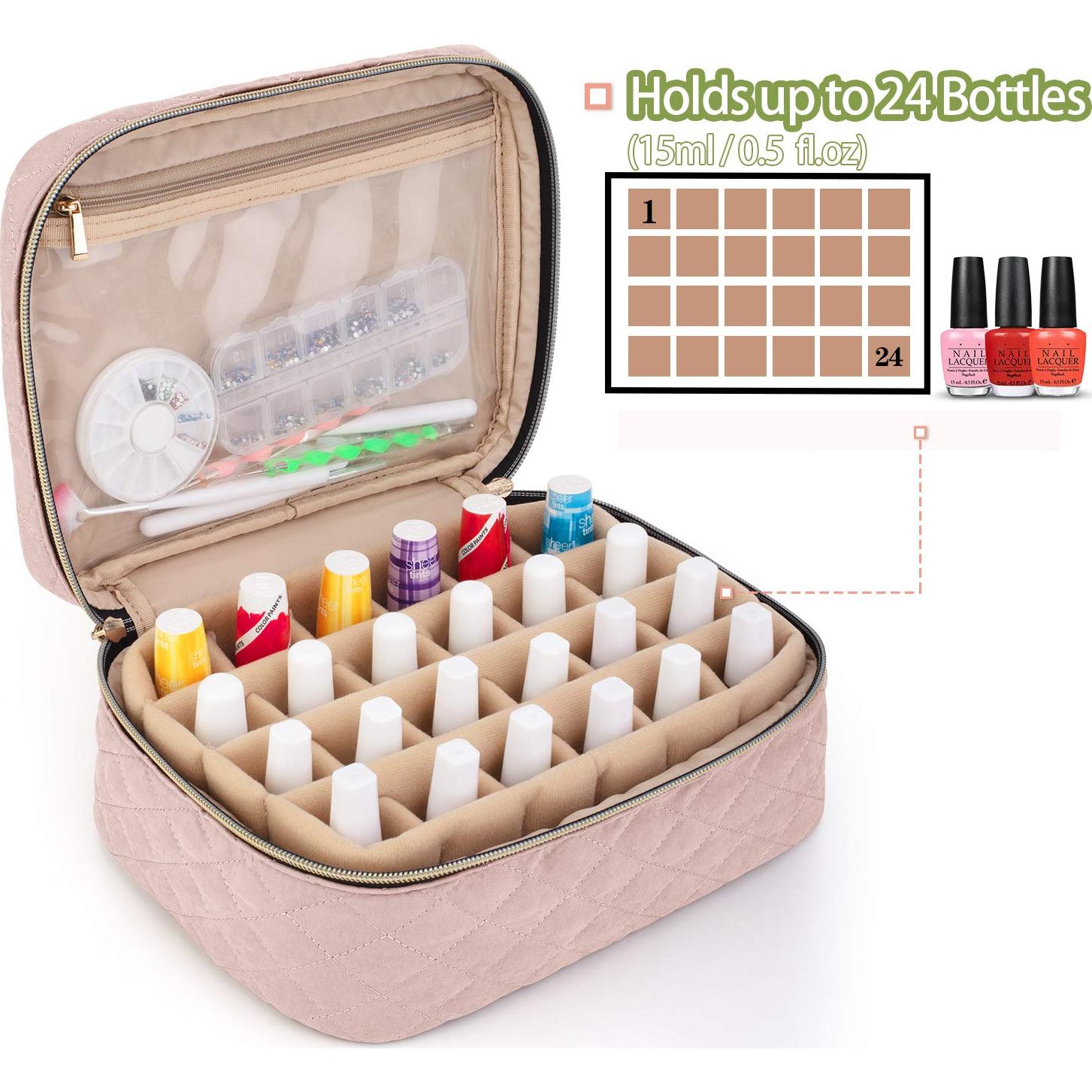 Bolsa de Transporte para Esmalte de Uñas YARWO Rosa 24 Botellas