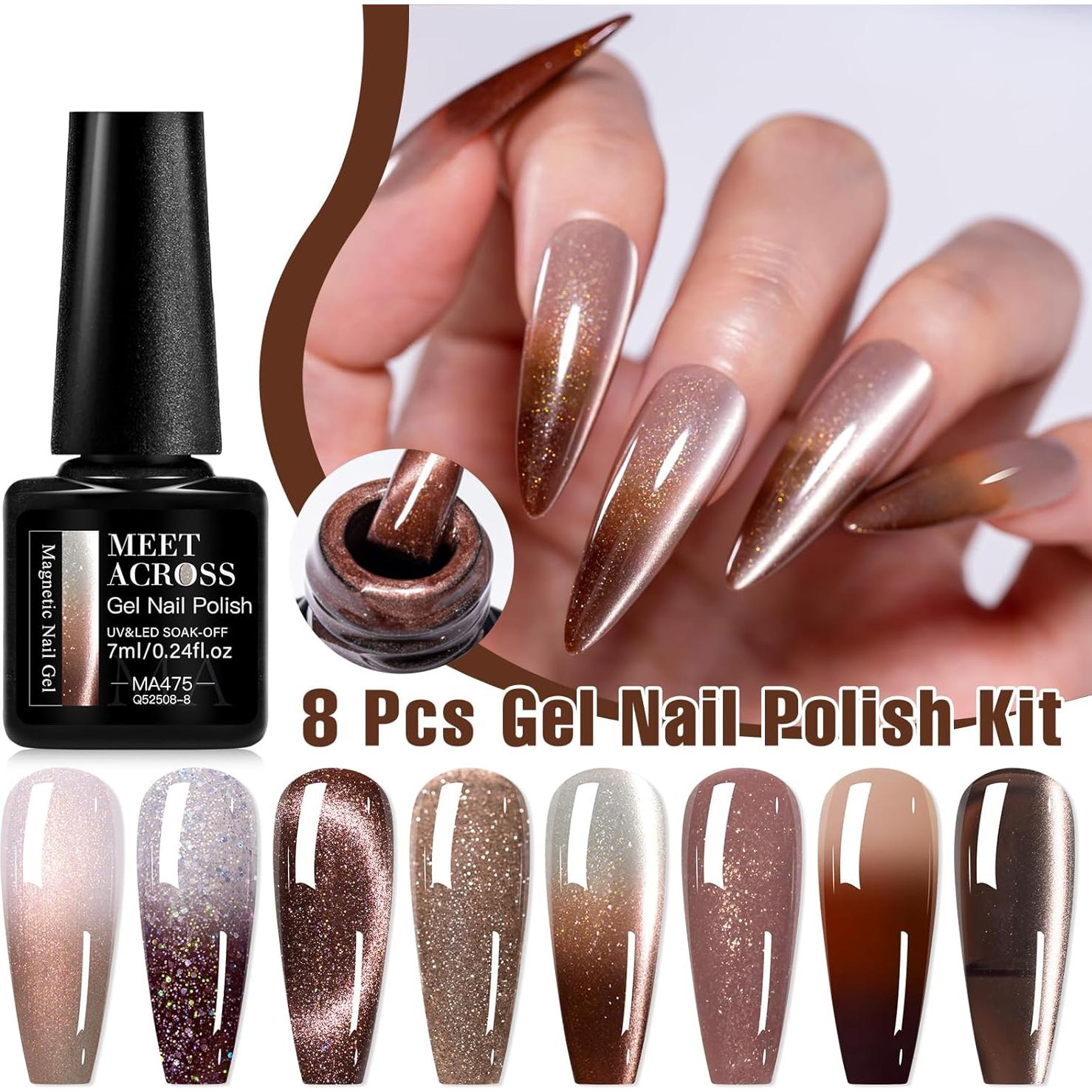 Juego de 8 Esmaltes de Uñas en Gel MEET ACROSS - Café Chocolate