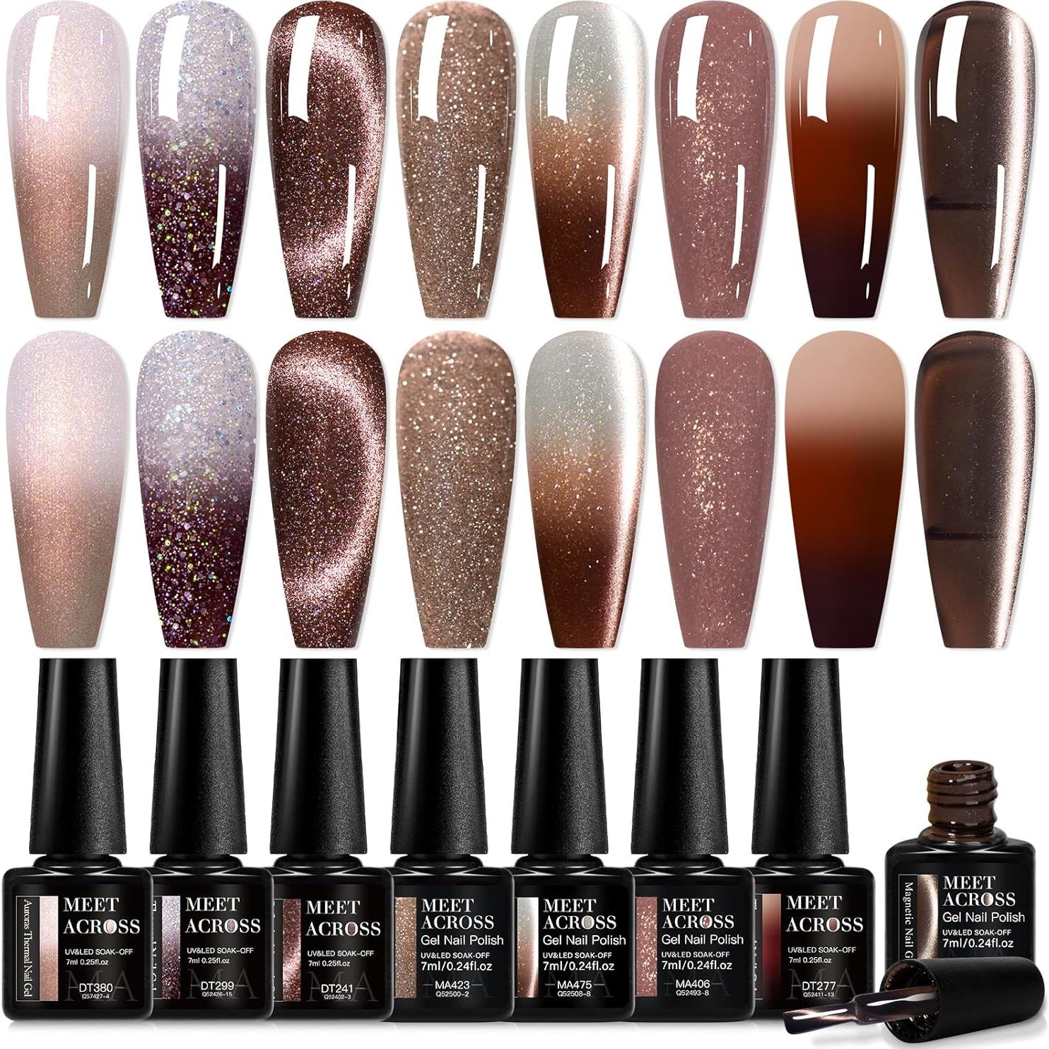 Juego de 8 Esmaltes de Uñas en Gel MEET ACROSS - Café Chocolate