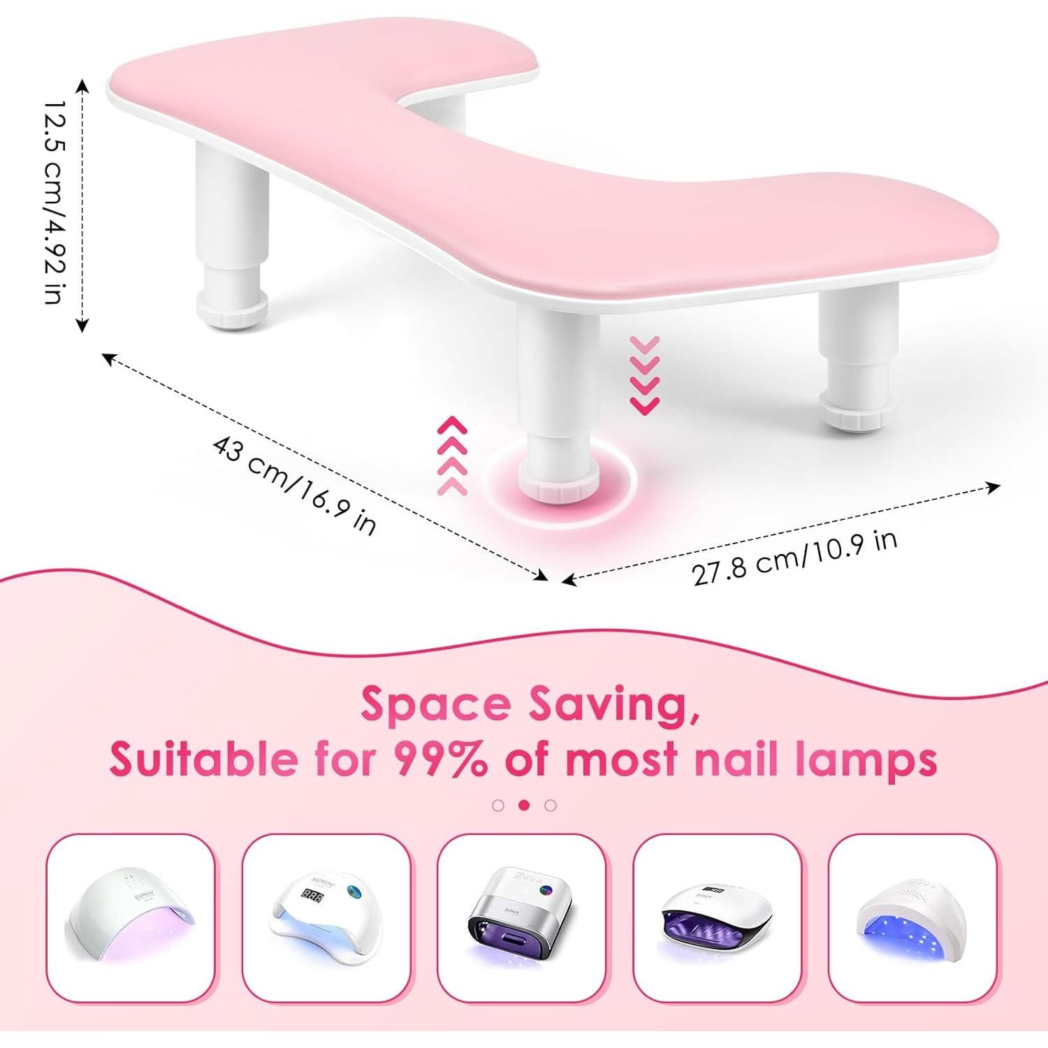 Reposabrazos de Manicura Ajustable Rosa PU para Uñas