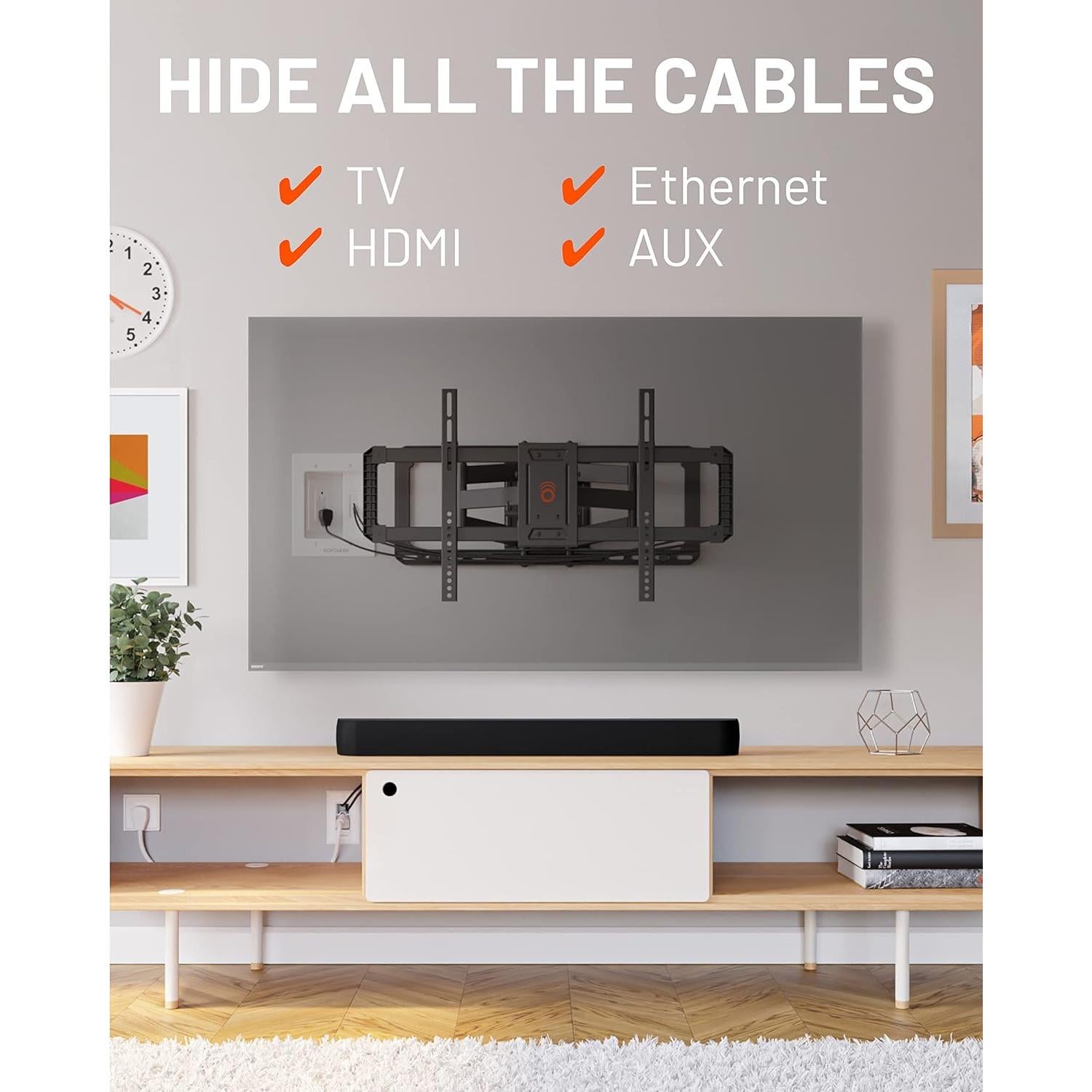 ECHOGEAR Ocultador de Cables para TV - Doble Toma AC Blanca