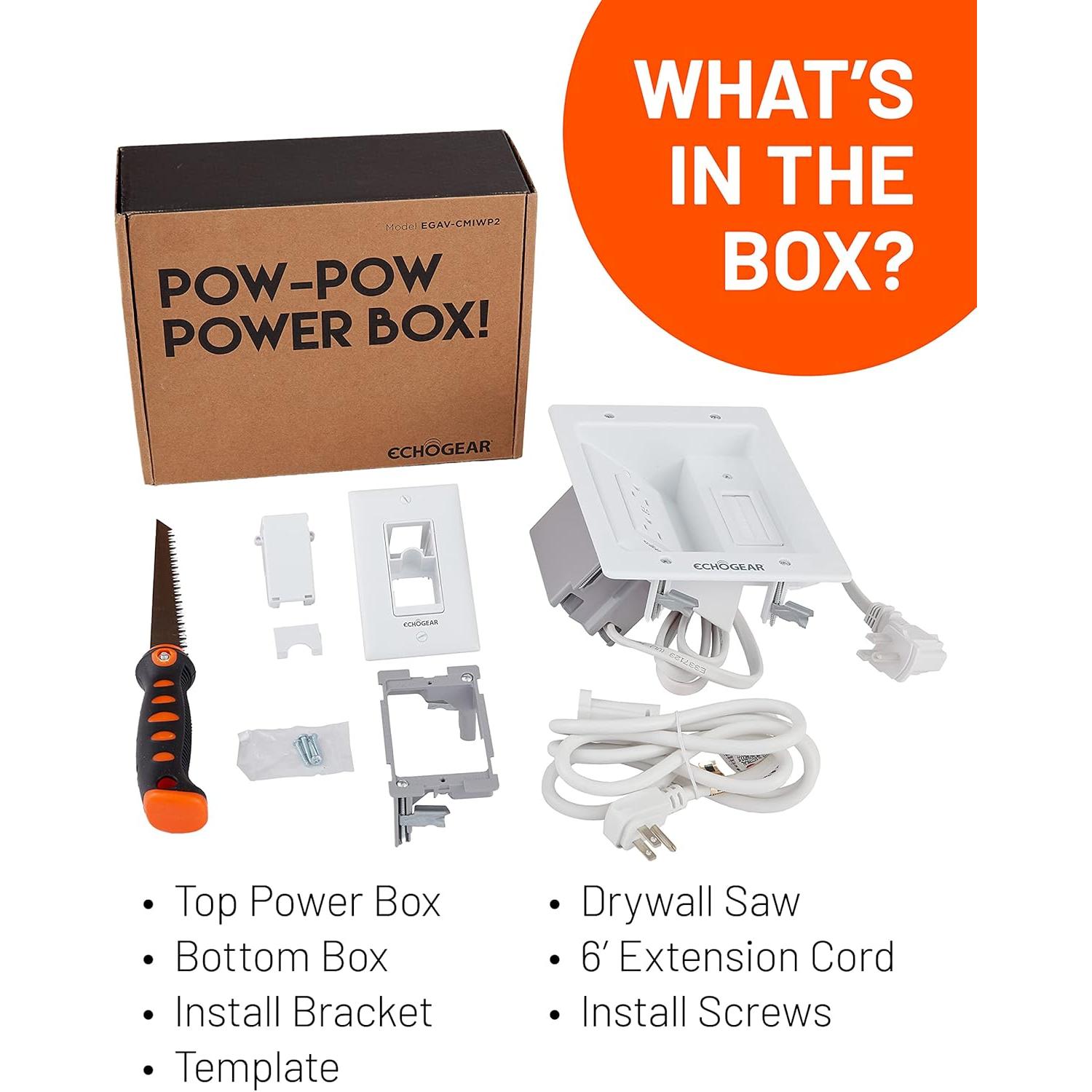 ECHOGEAR Ocultador de Cables para TV - Doble Toma AC Blanca