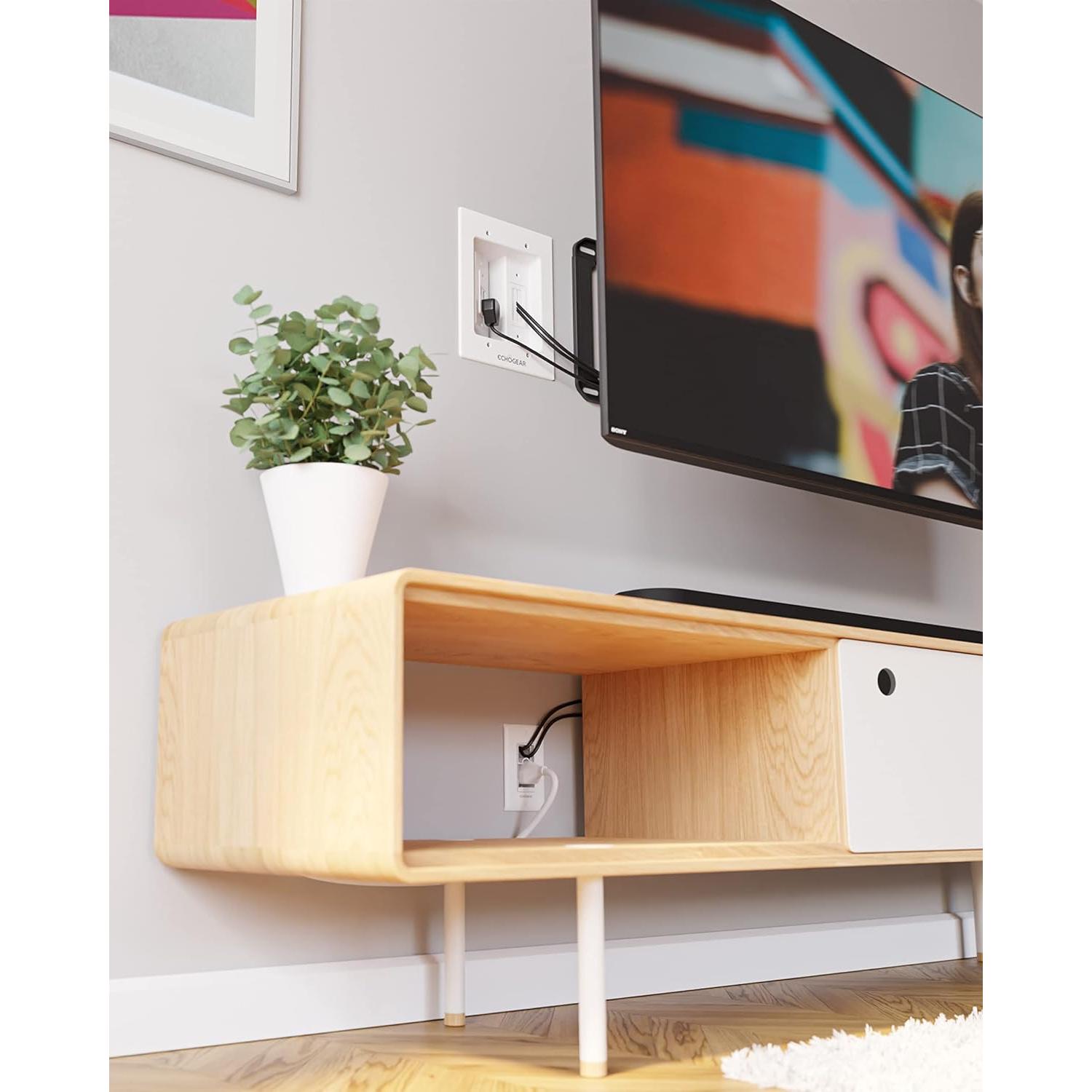 ECHOGEAR Ocultador de Cables para TV - Doble Toma AC Blanca