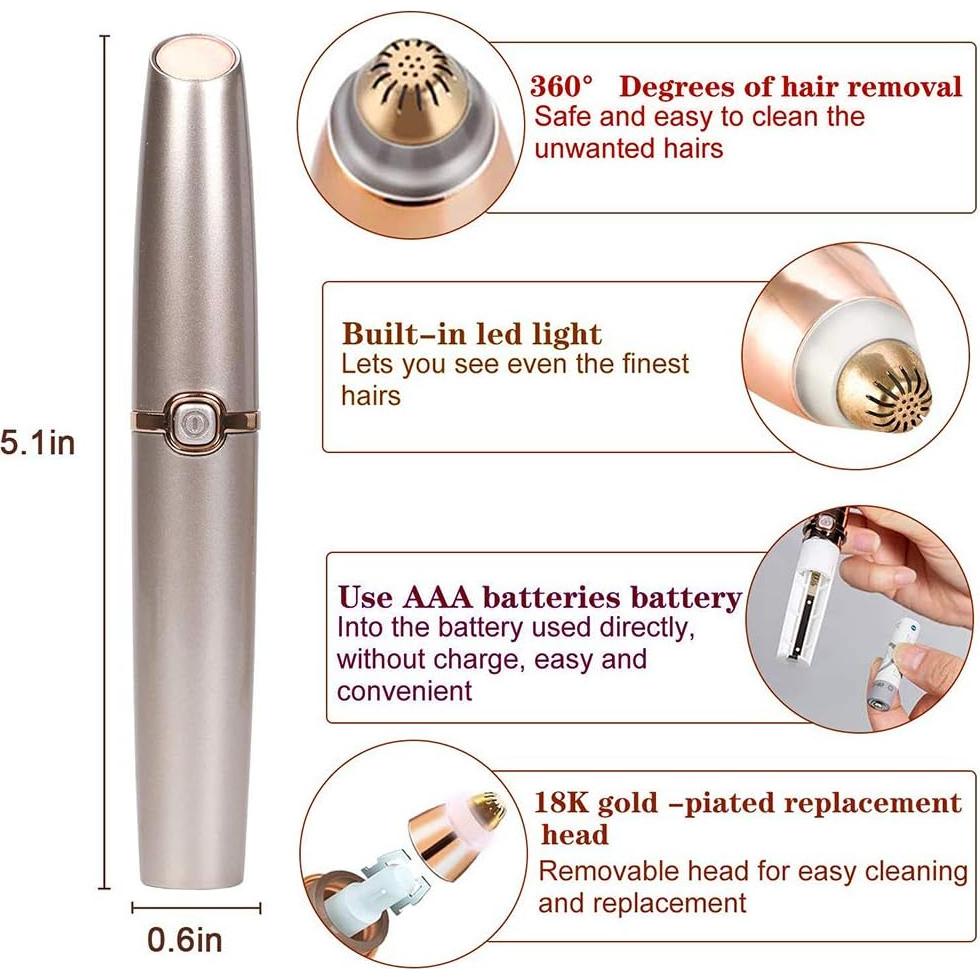 Removedor de Vello de Cejas SiKii Oro Rosa, Depilador Facial LED