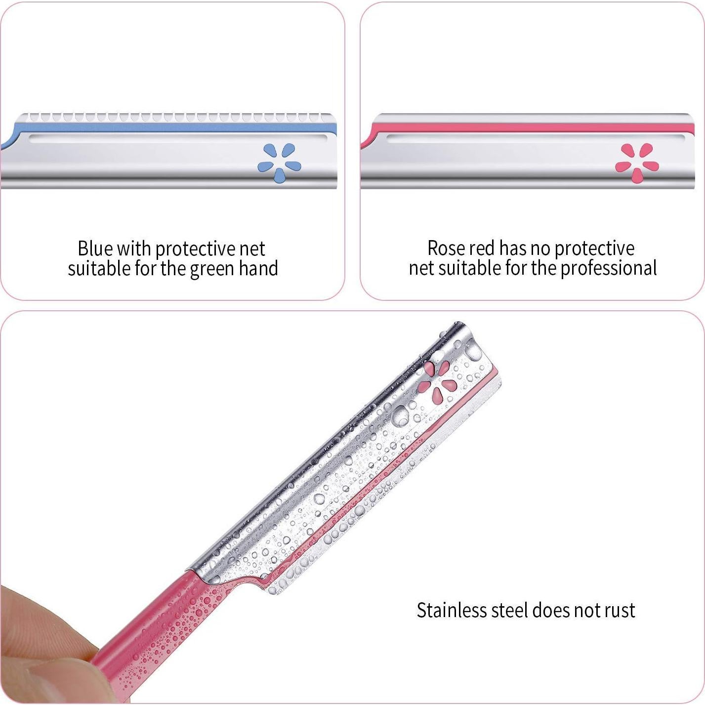 10 Cuchillas de Cejas TAVENS Afeitadora Facial Rosa y Azul