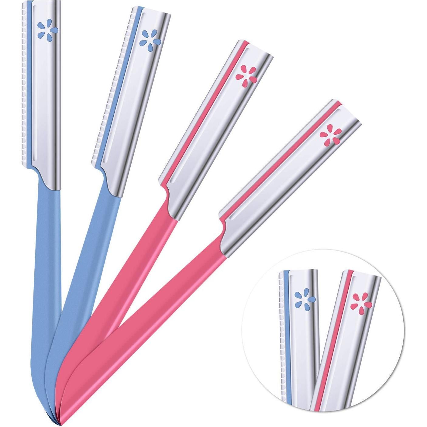 10 Cuchillas de Cejas TAVENS Afeitadora Facial Rosa y Azul