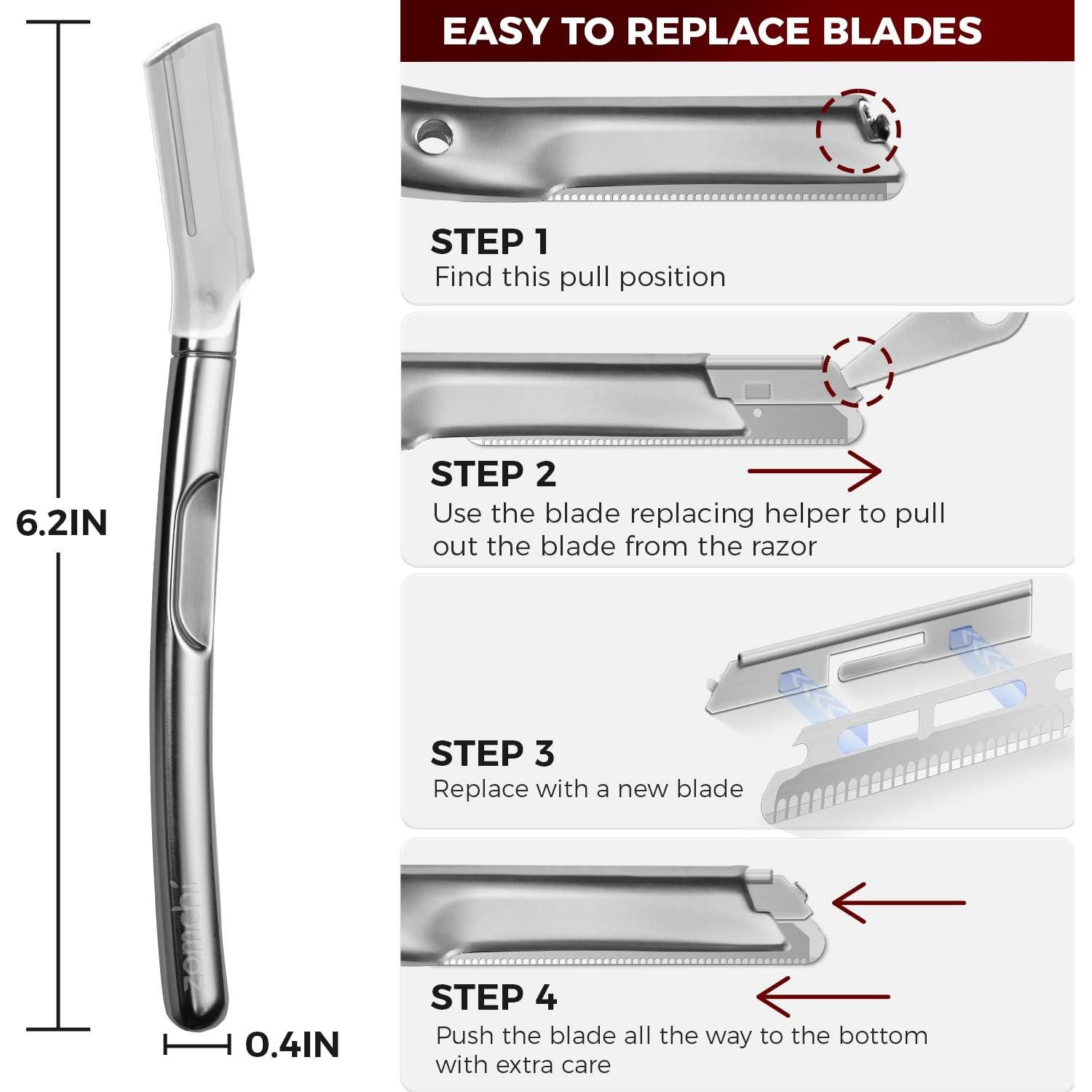 Rasuradora Facial ZOMCHI Plata Pulida con 11 Cuchillas Repuesto