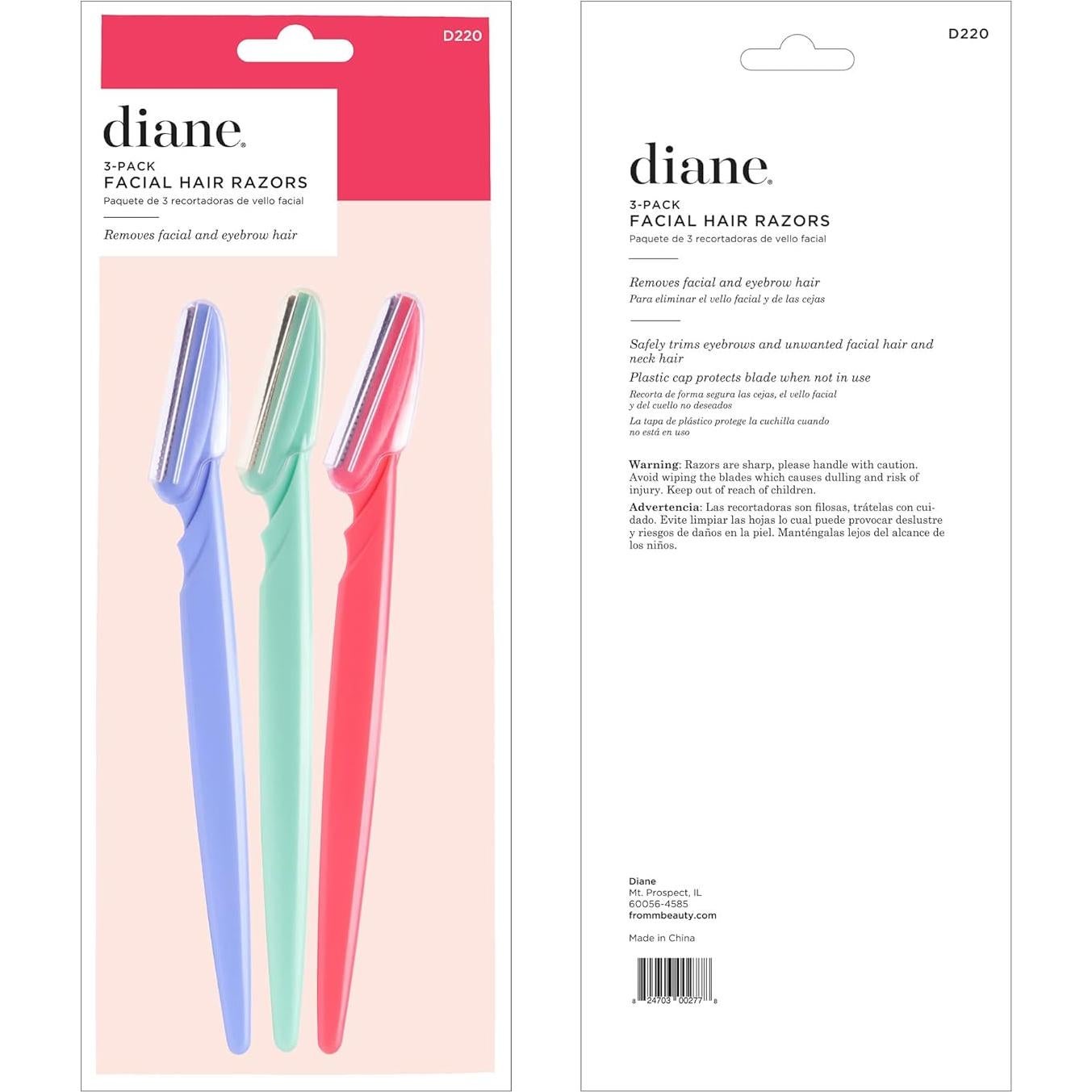 Recortador de Vello Facial y Cejas Diane D220 - Paquete de 3