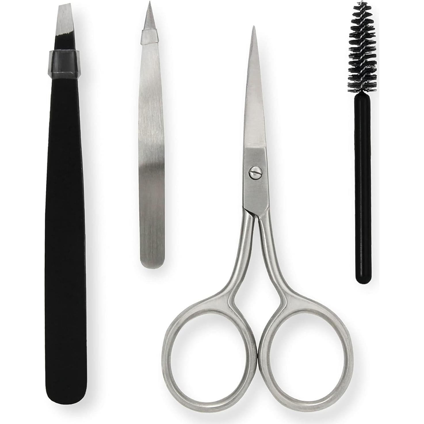 Kit de Cejas 4 Piezas Amazon Basics - Pinzas, Tijeras, Cepillo