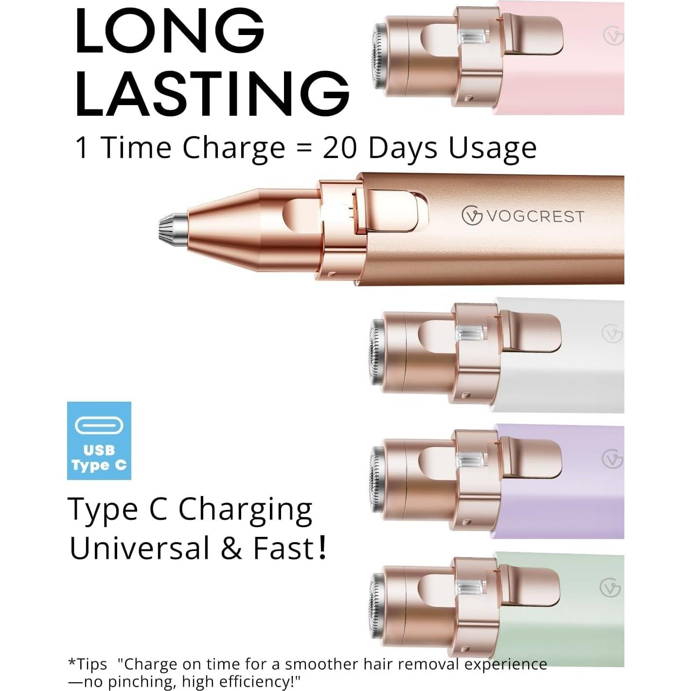 Depilador Facial Recargable VOGCREST 2-en-1 con Luz LED