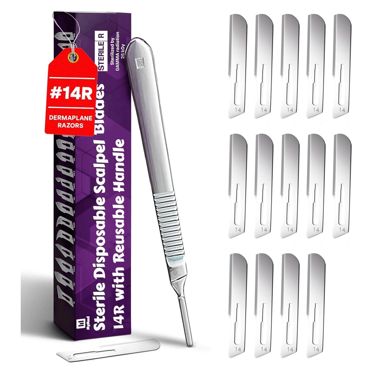 Cuchillas Dermaplaning MyMed 14R con Mango - Paquete de 15