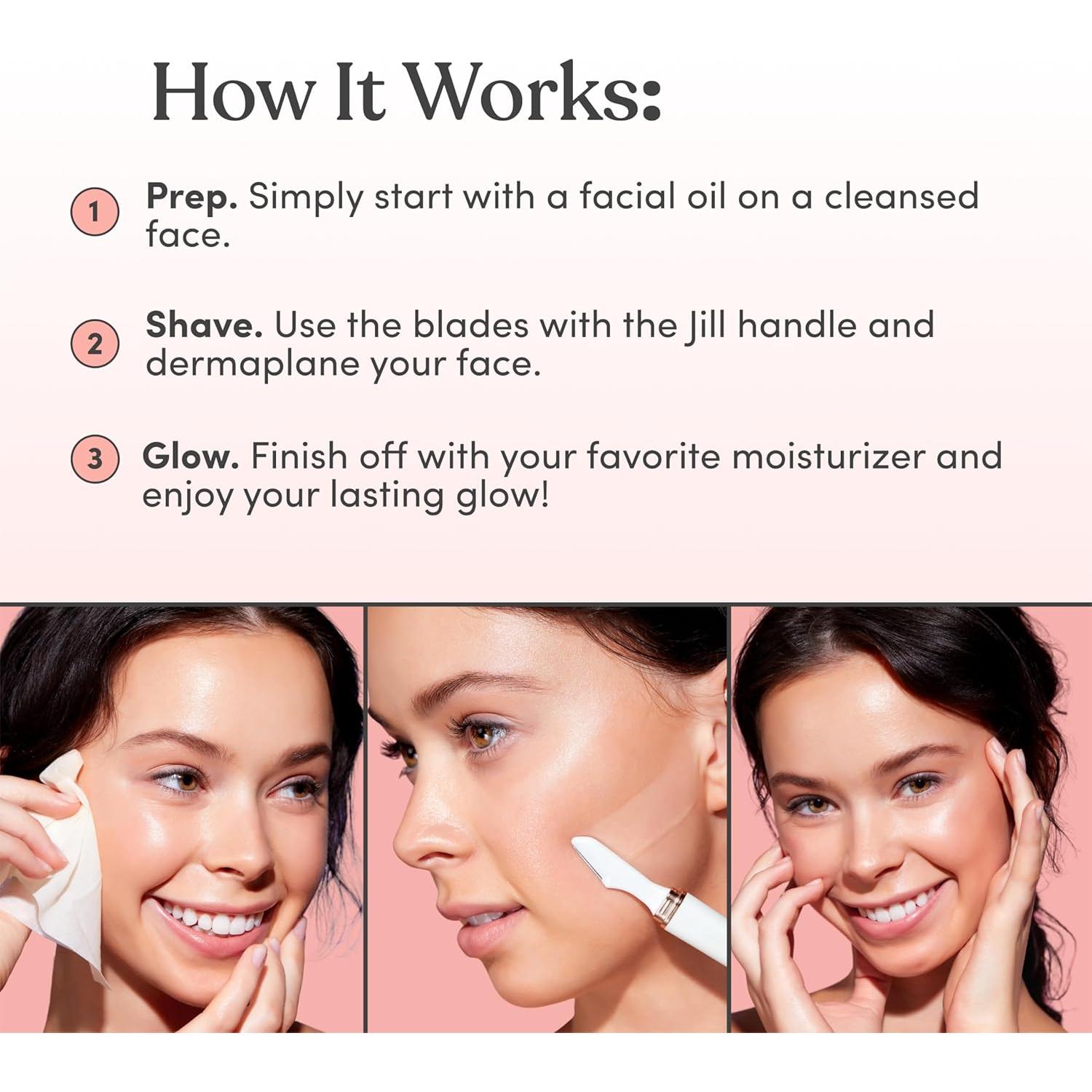 Kit de Afeitado Dermaplane Jill - 1 Varita, 2 Navajas, Paño