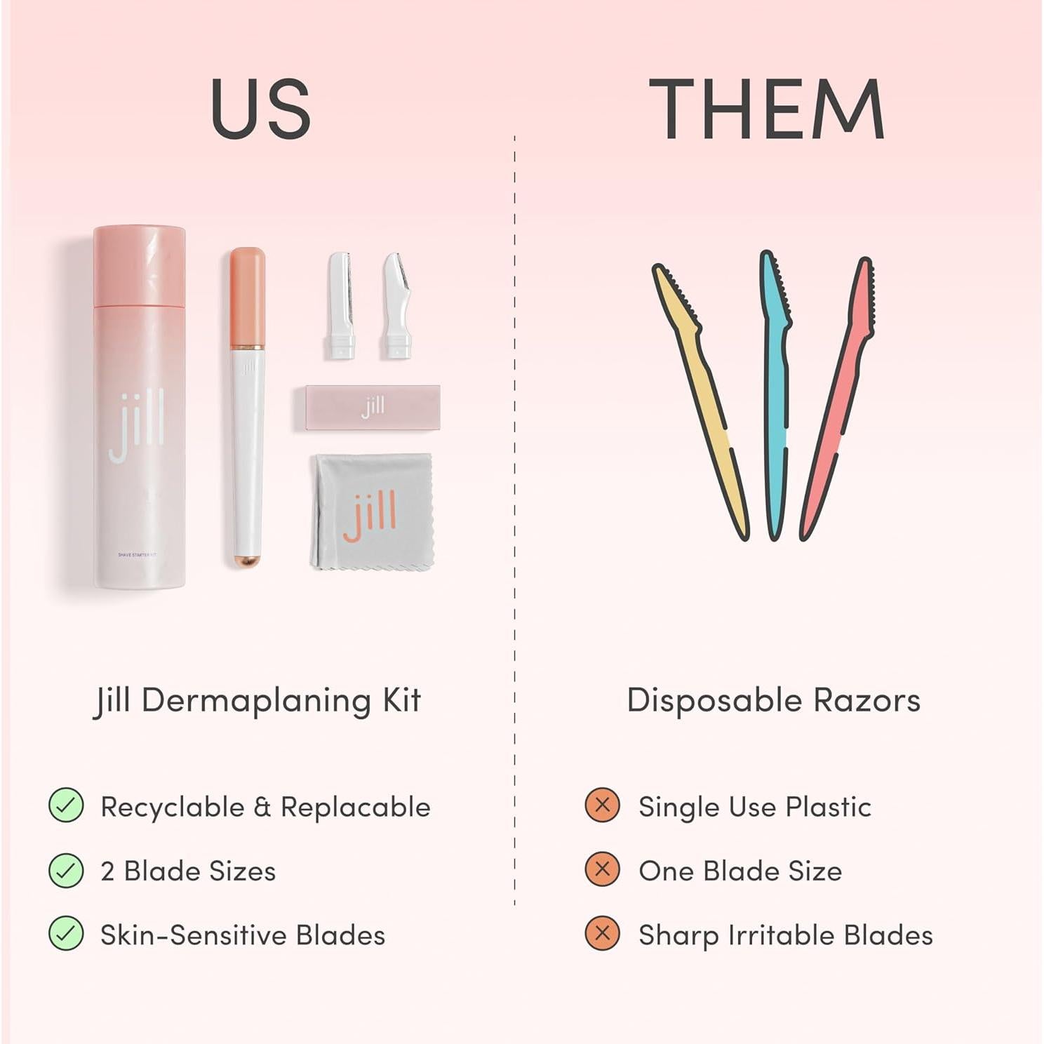 Kit de Afeitado Dermaplane Jill - 1 Varita, 2 Navajas, Paño