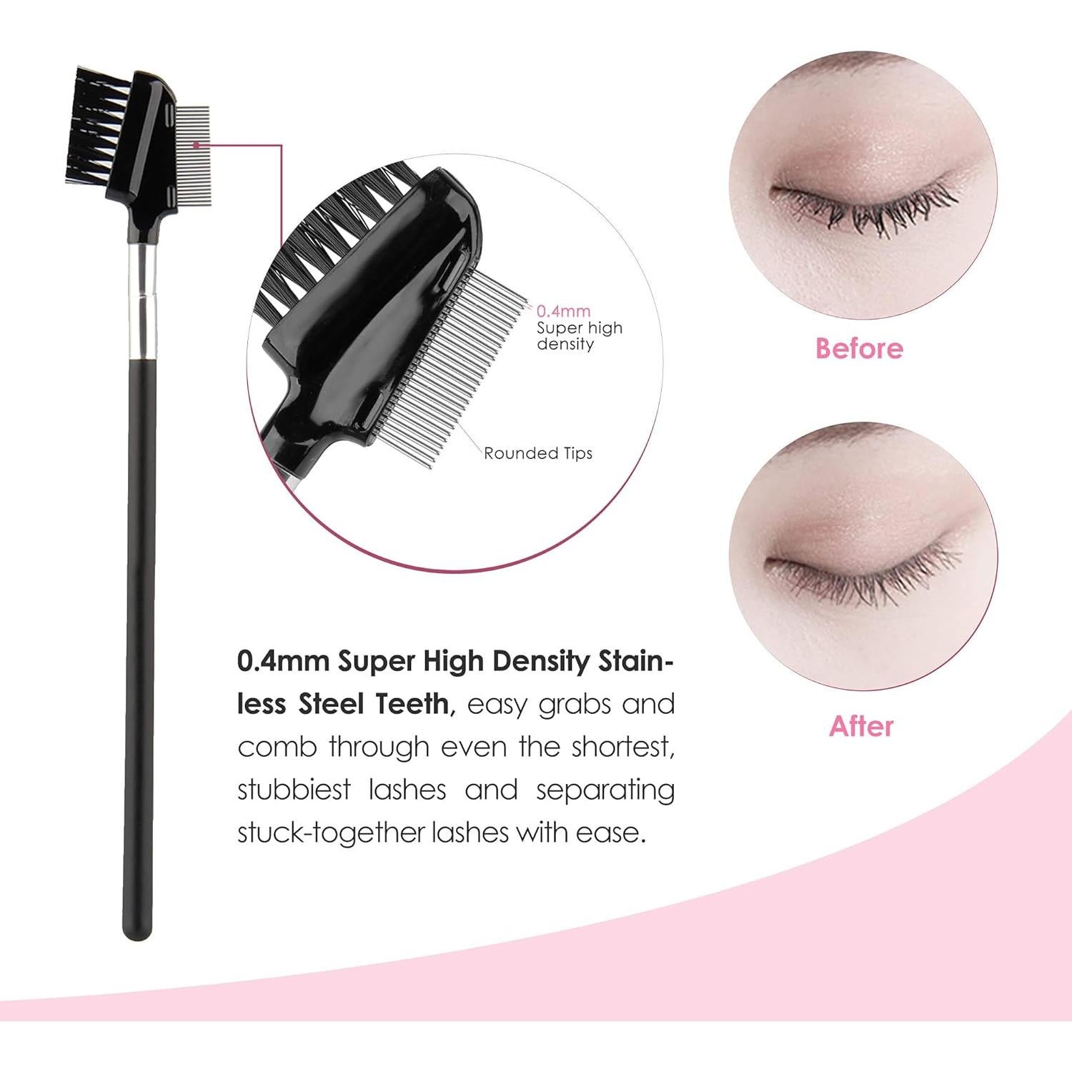 Beauty7 Cepillo de Pestañas y Cejas Doble Cara Acero Inoxidable