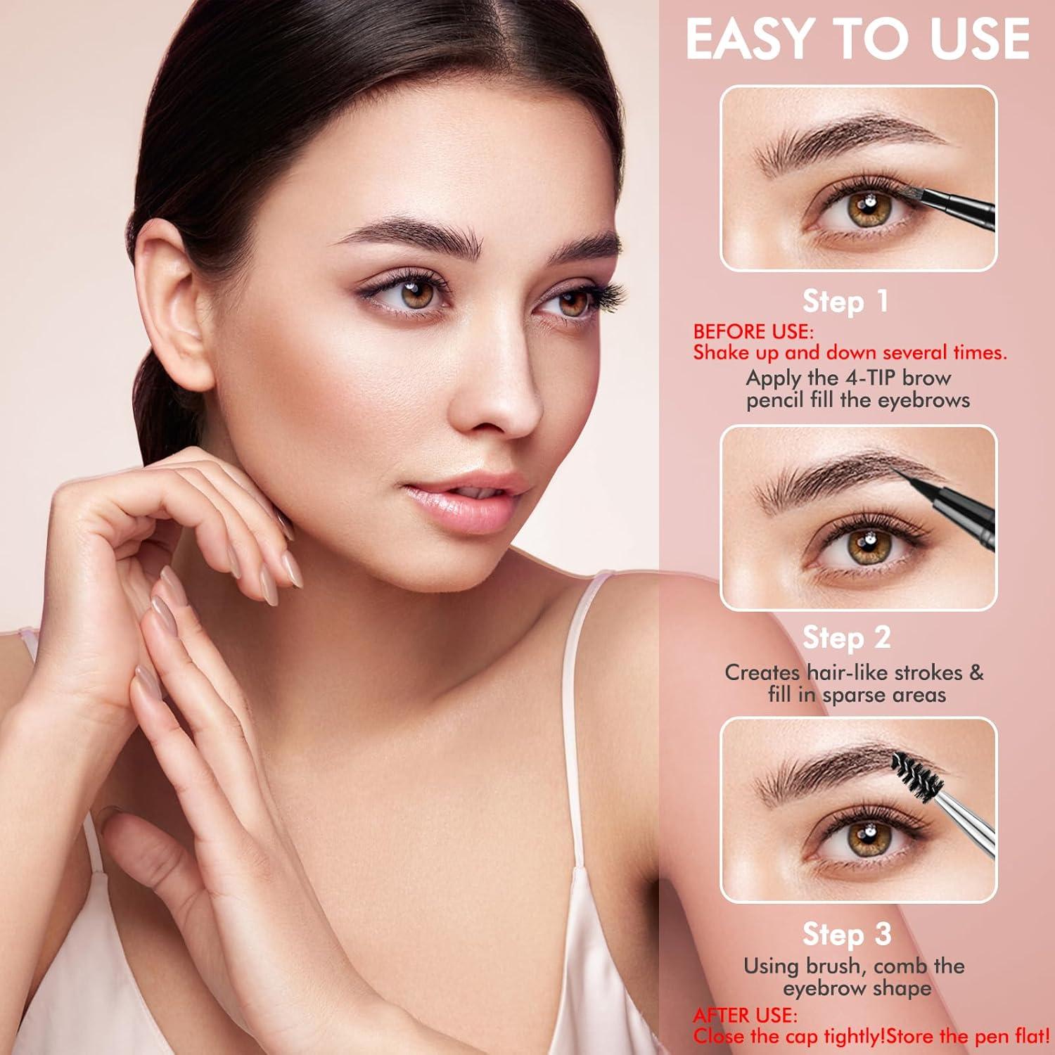 Lápiz de Cejas 2-en-1 LAVONE Marrón Oscuro con Cepillo