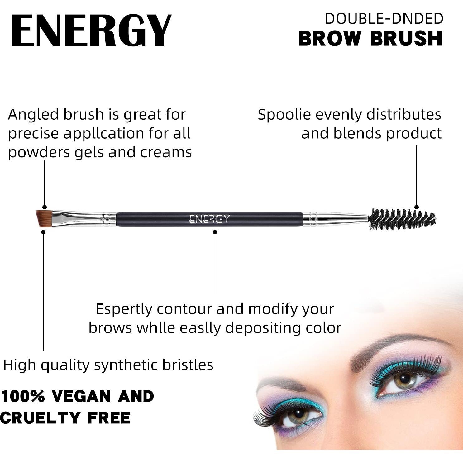 Cepillo de Cejas Angulado ENERGY con Spoolie Sintético