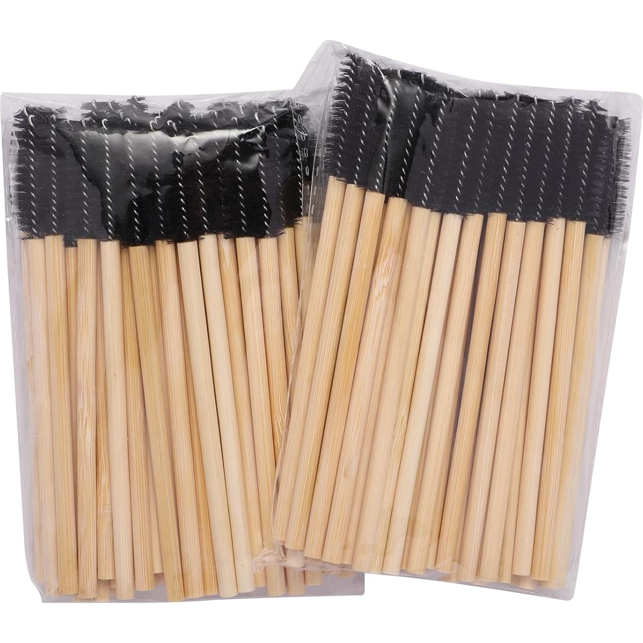 100 Cepillos de Pestañas Desechables Qundaoily - Bambú Negro
