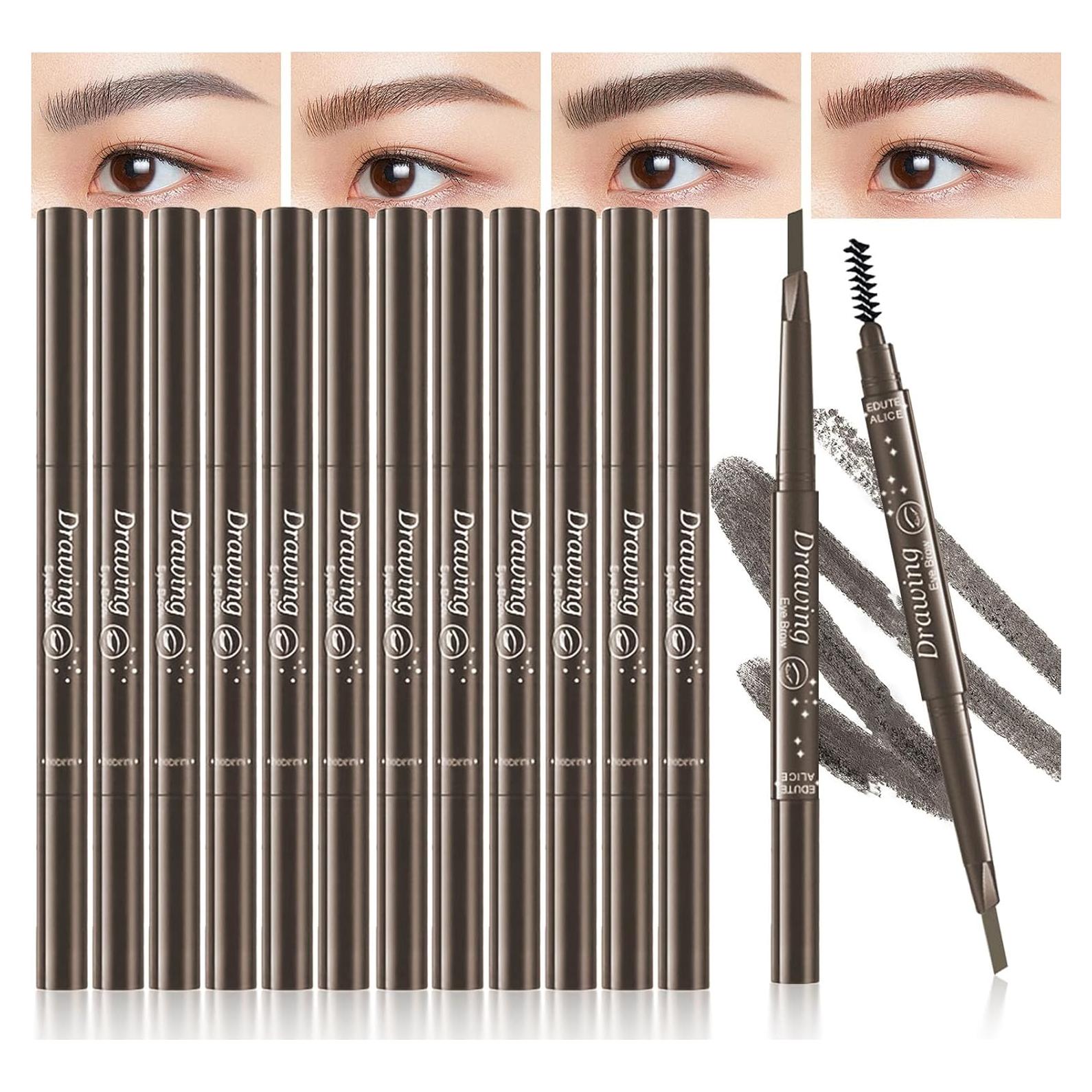Set de 12 Lápices de Cejas 2 en 1 MooGlamor Marrón Oscuro