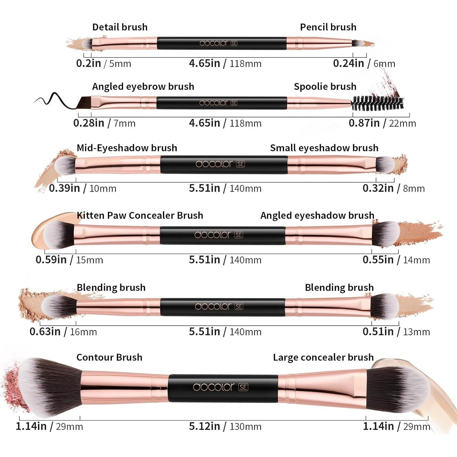 Set de 6 Pinceles de Maquillaje Docolor Doble Cara para Ojos