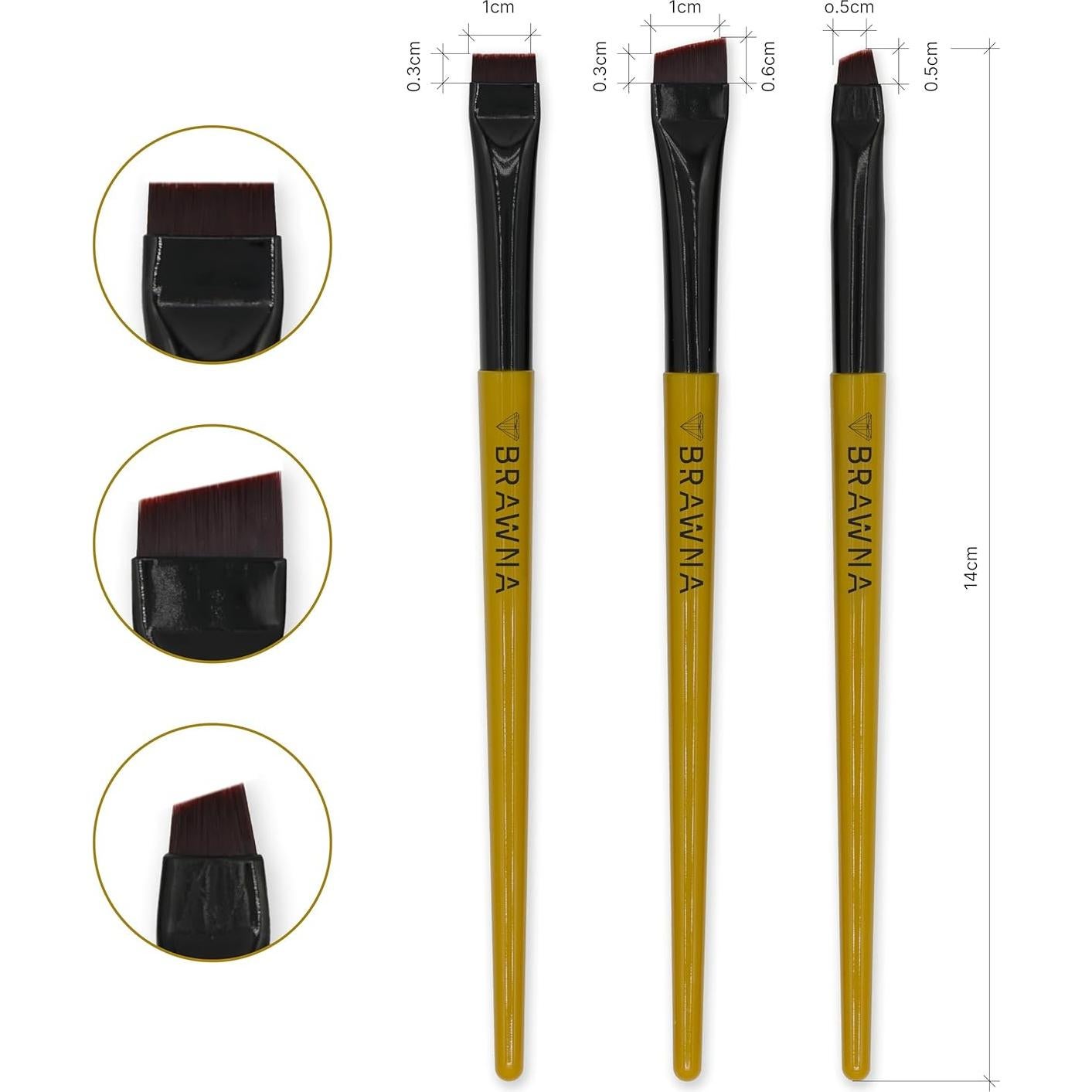 Juego de Brochas para Cejas BRAWNA - 3 Piezas de Maquillaje