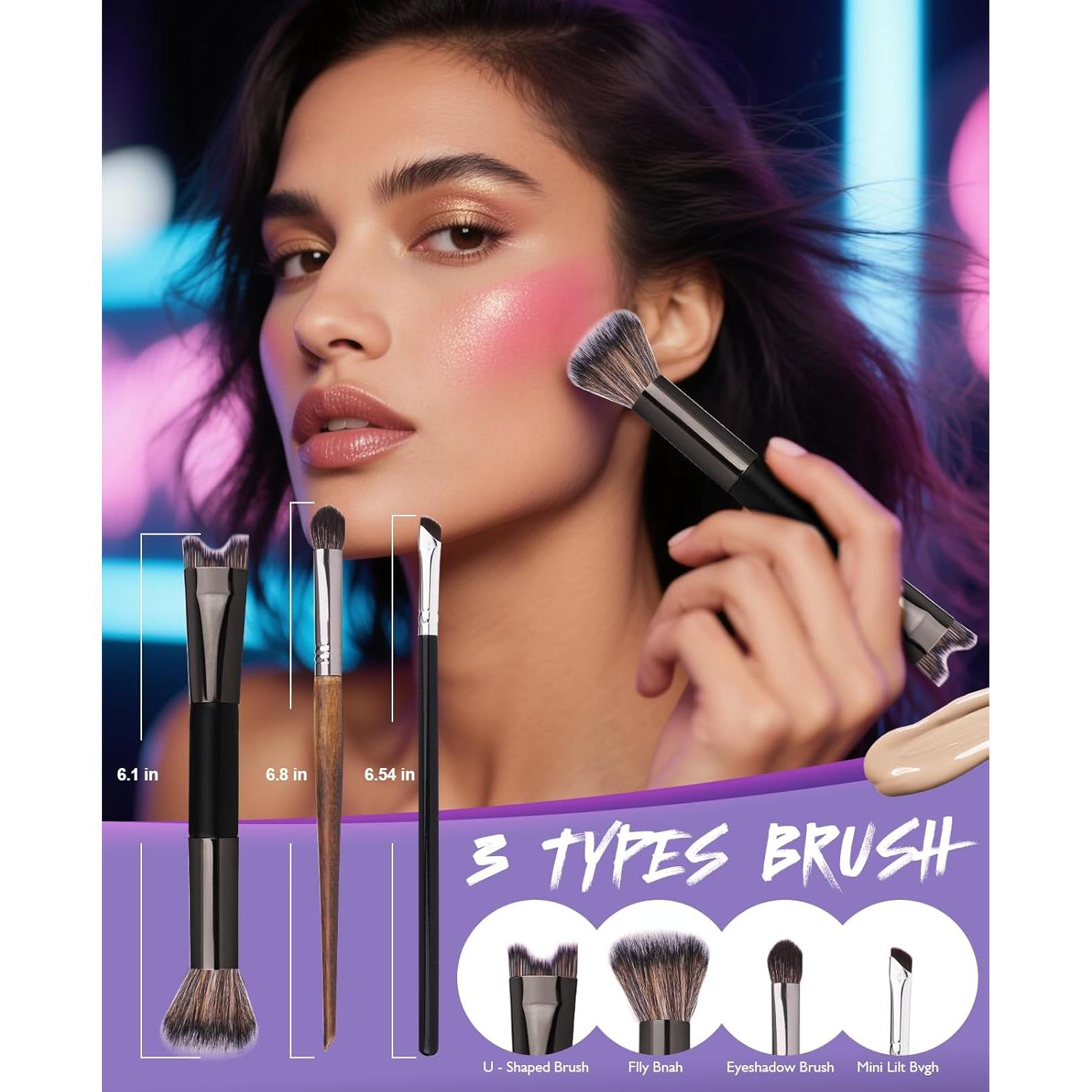 Brochas de Maquillaje 3Pcs Lomxene - Contorno Nariz y Ojos