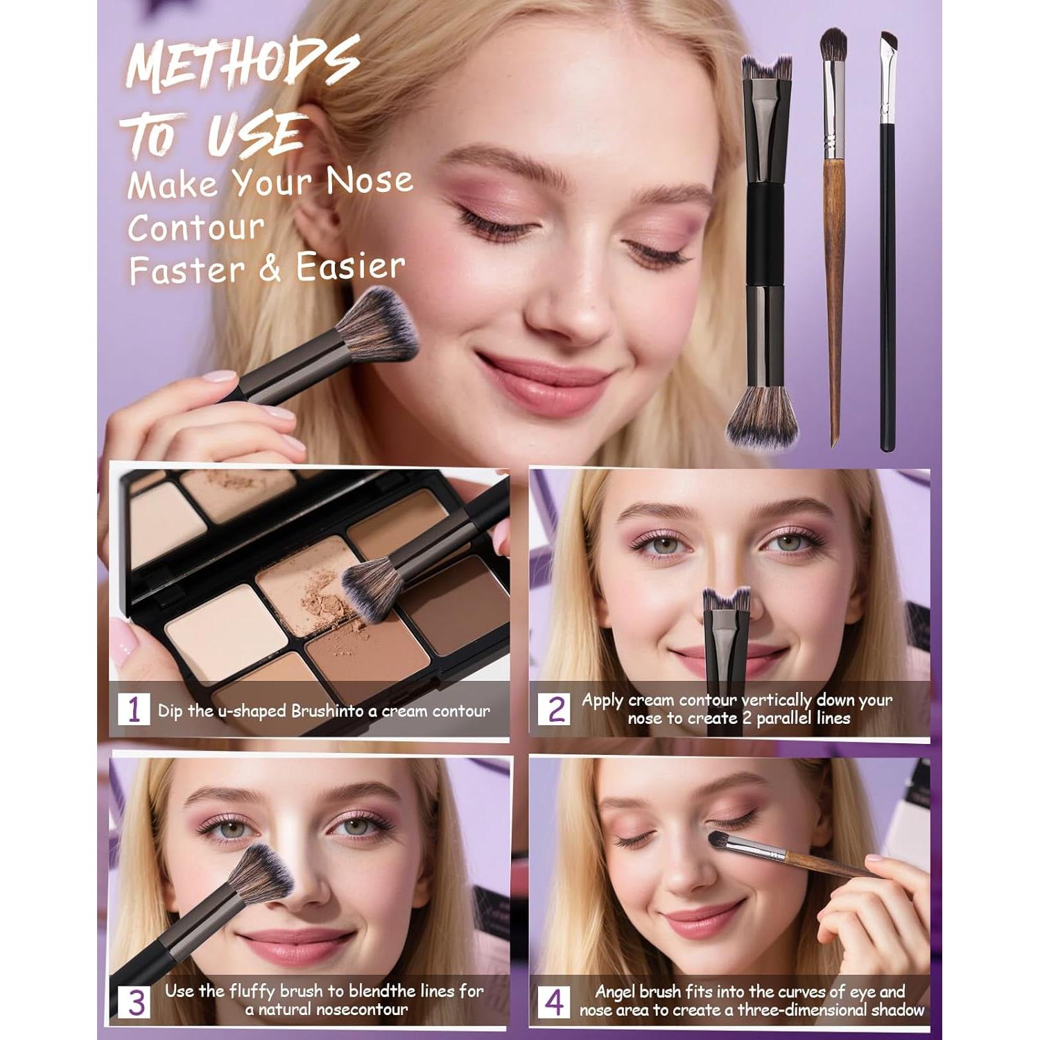 Brochas de Maquillaje 3Pcs Lomxene - Contorno Nariz y Ojos