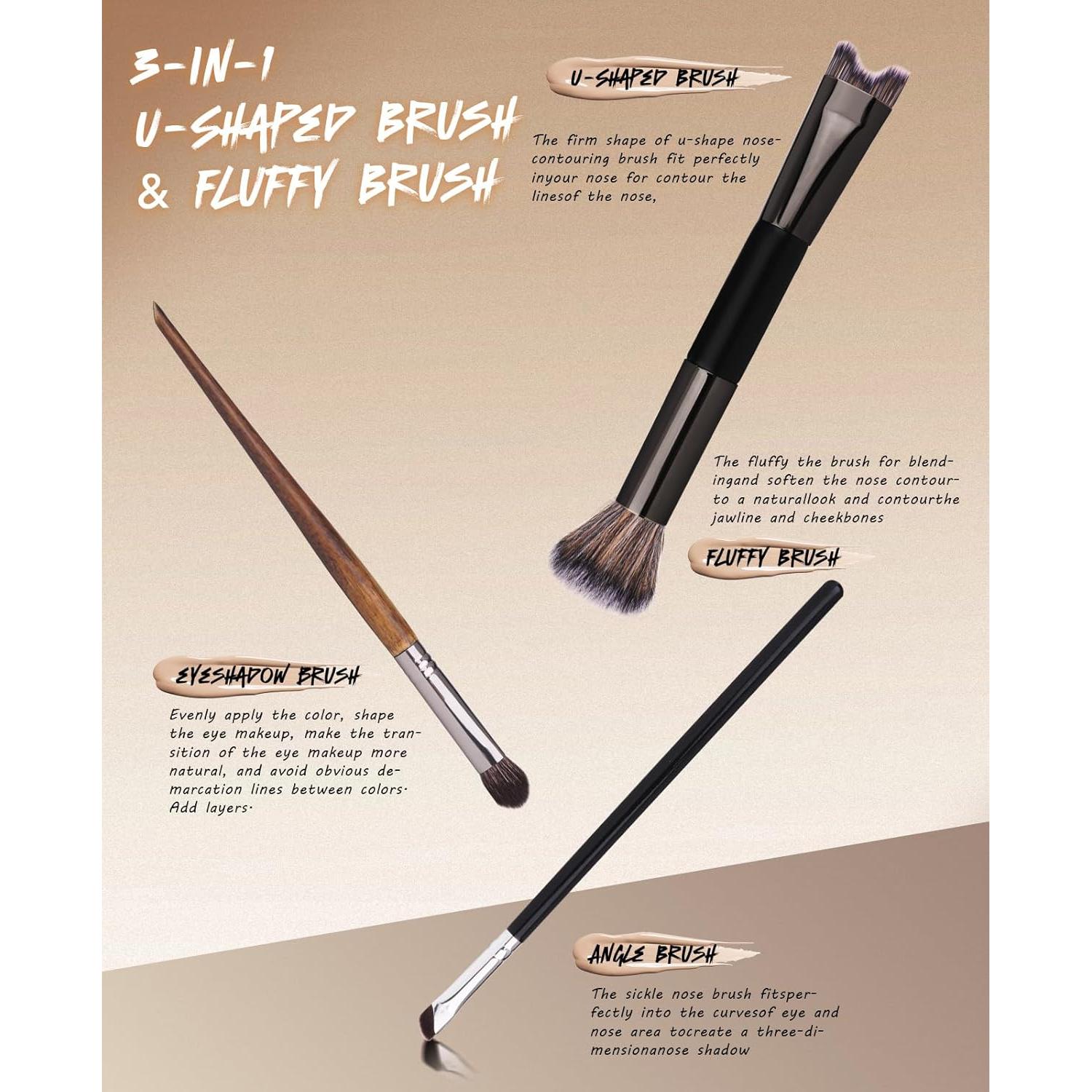 Brochas de Maquillaje 3Pcs Lomxene - Contorno Nariz y Ojos