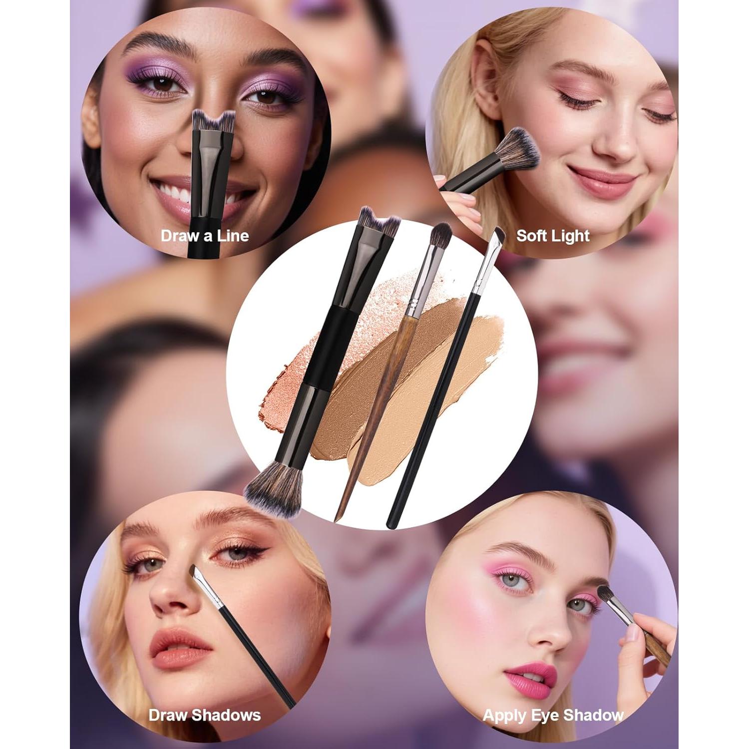 Brochas de Maquillaje 3Pcs Lomxene - Contorno Nariz y Ojos