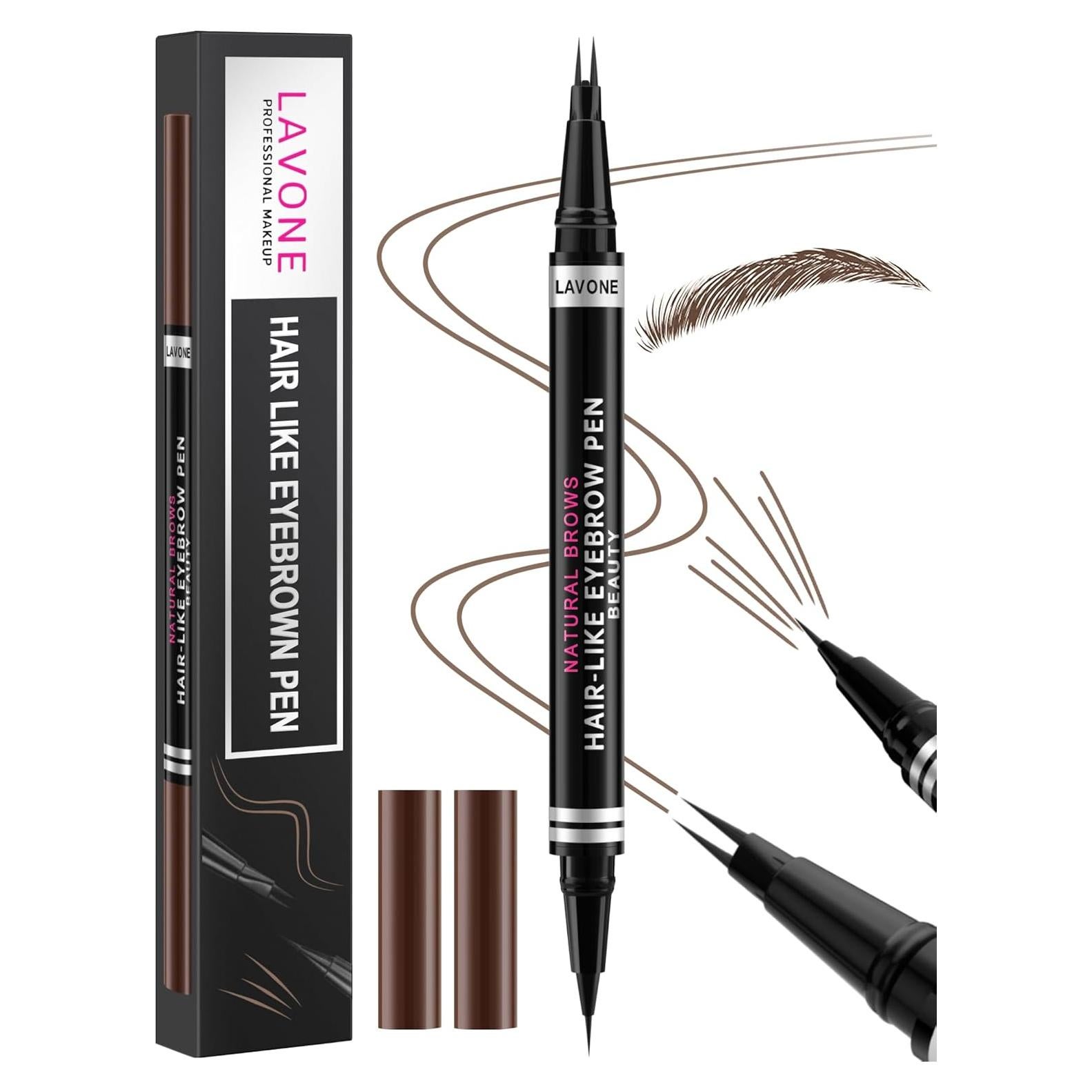 Lápiz de Cejas 2-en-1 LAVONE Marrón Oscuro Ultra-Preciso