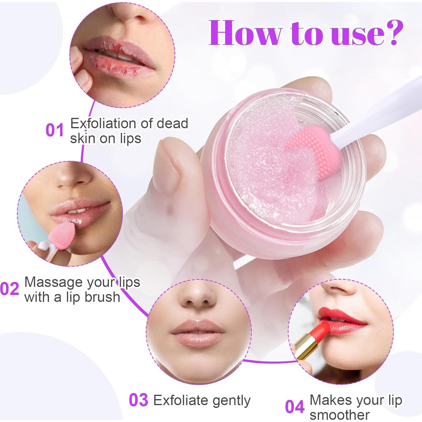4 Cepillos Exfoliantes de Labios Mxxipp Silicona Doble Cara