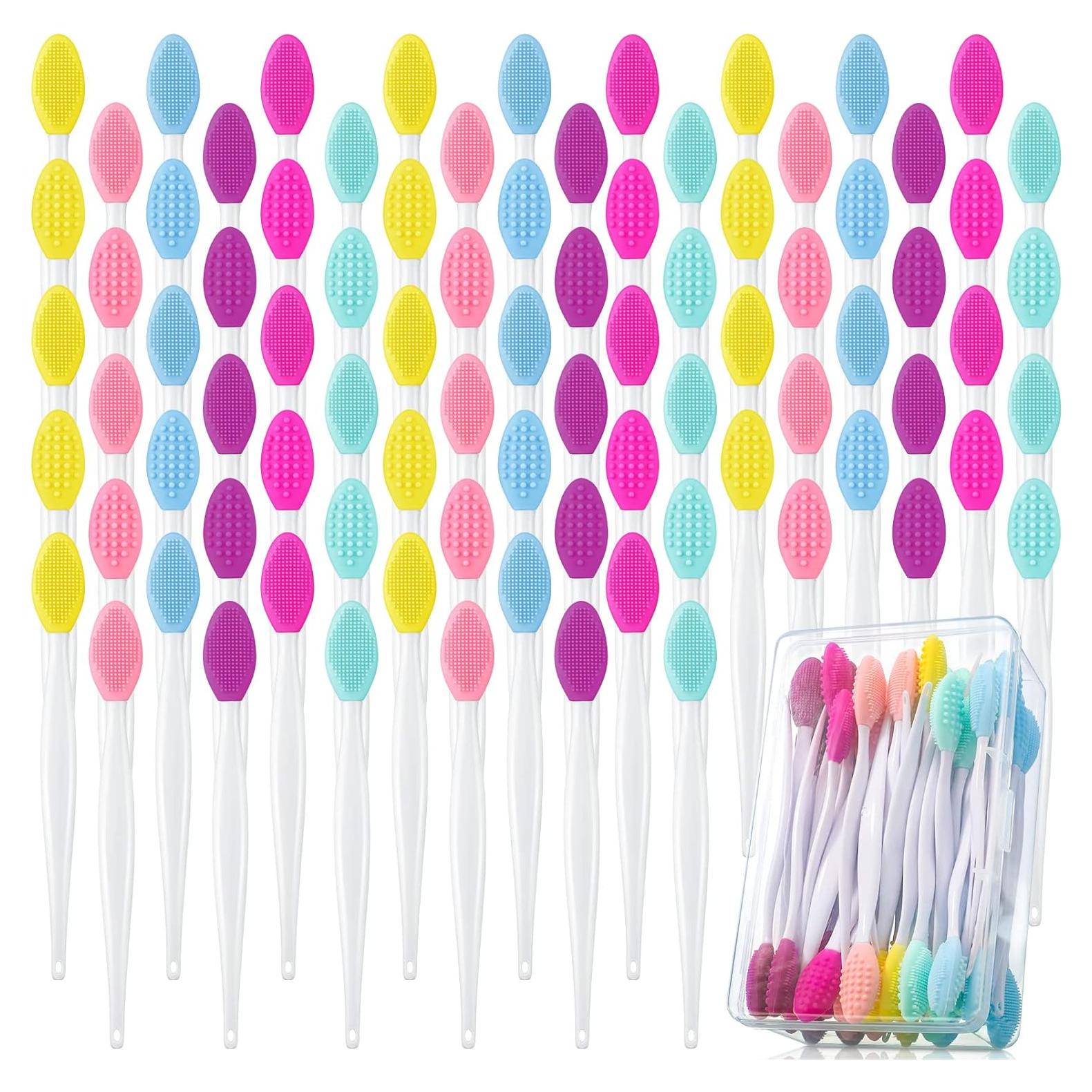 100 Cepillos Exfoliantes de Silicona Newtay para Labios Doble Cara