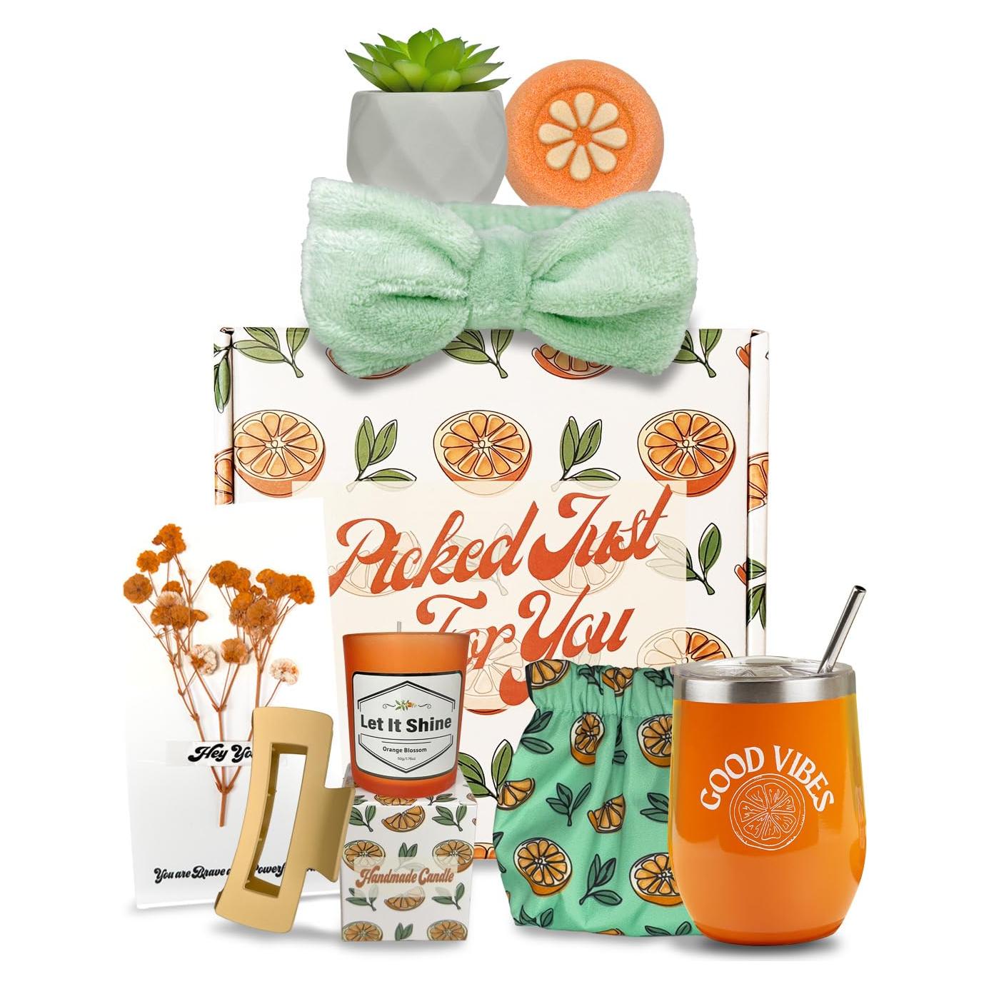 Cesta de Regalo Temática Naranja Sunny&Wise para Mujeres - Autocuidado 9 Piezas