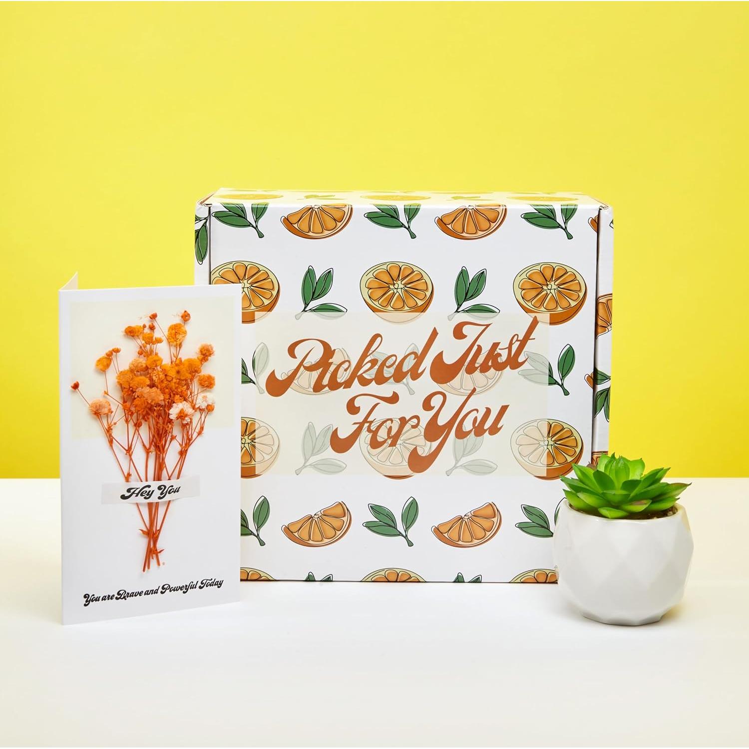 Cesta de Regalo Temática Naranja Sunny&Wise para Mujeres - Autocuidado 9 Piezas
