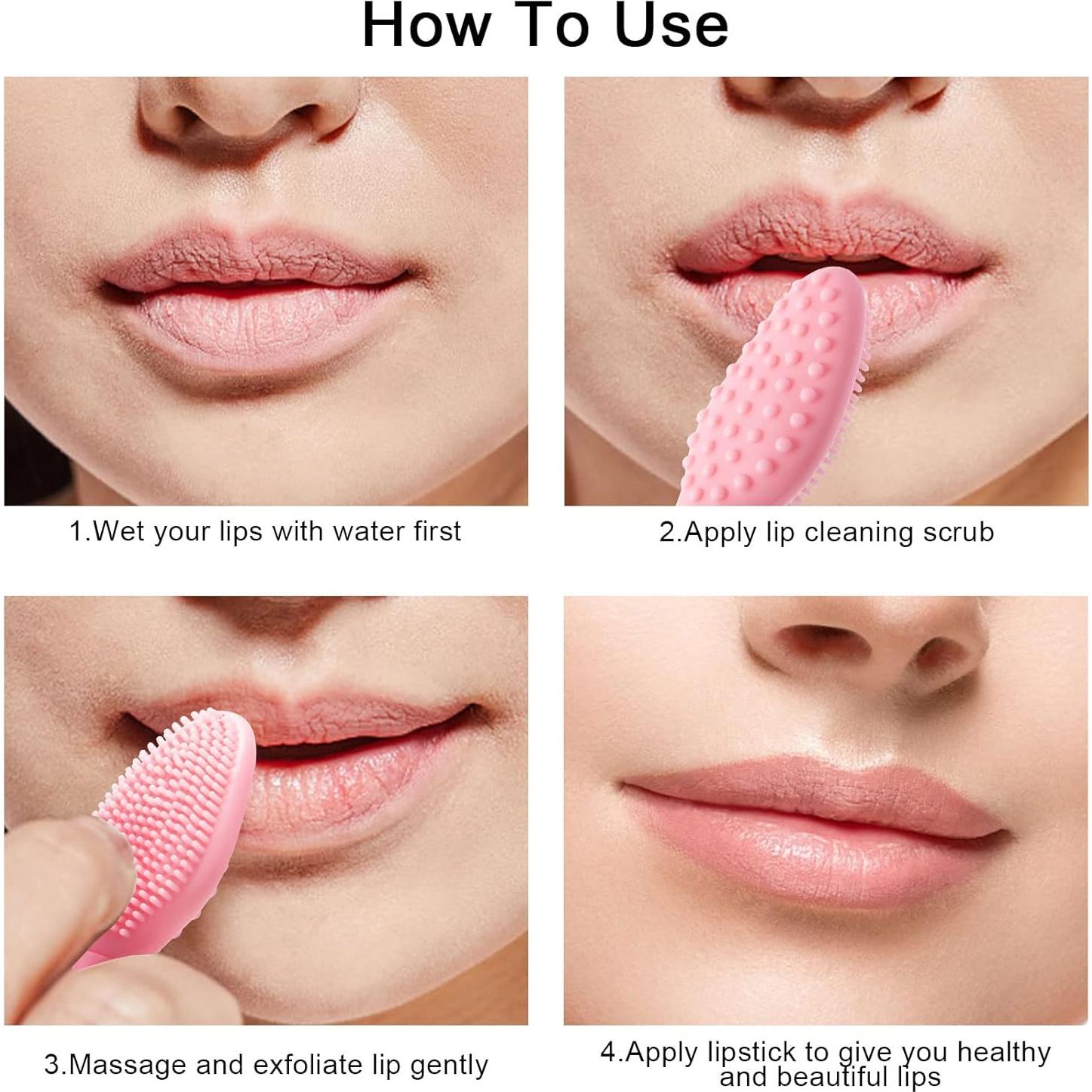 Cepillo Exfoliador de Labios ooloveminso - 10 Pcs Silicona Rosa