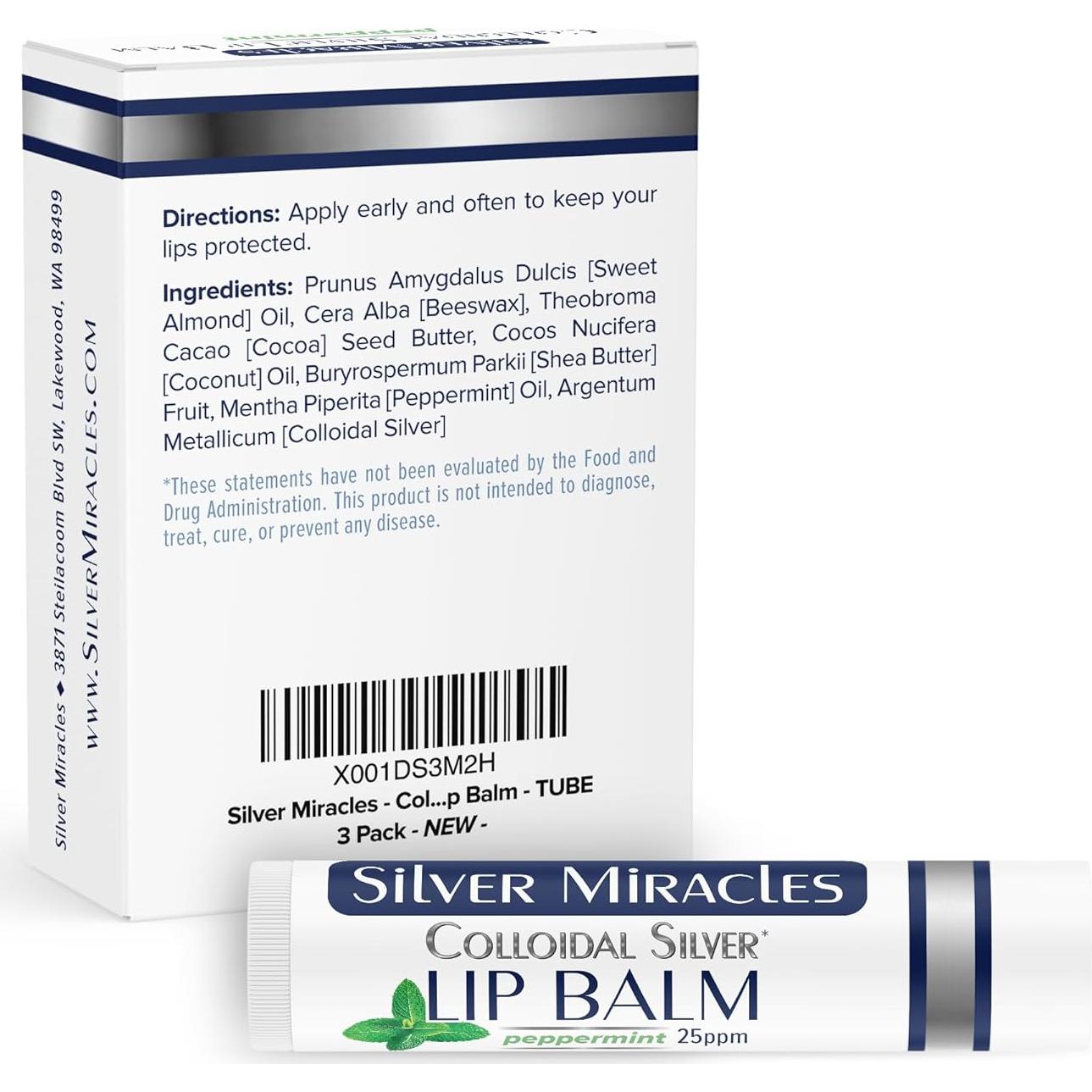 Bálsamo Labial de Plata Coloidal Milagros - Paquete de 3