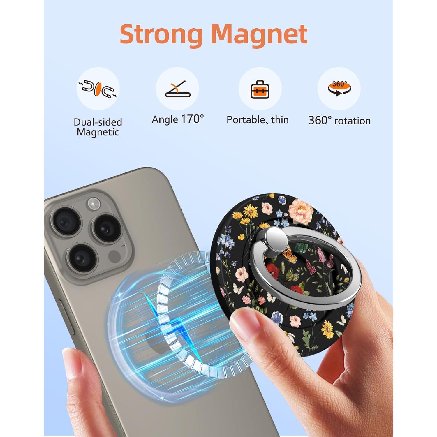 Soporte Anillo Magnético LISEVO para iPhone 16 15 14 13 - Flor
