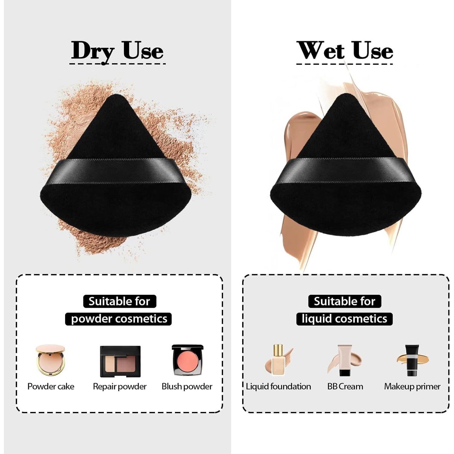 8 Esponjas de Maquillaje Triangulares Terciopelo Negro