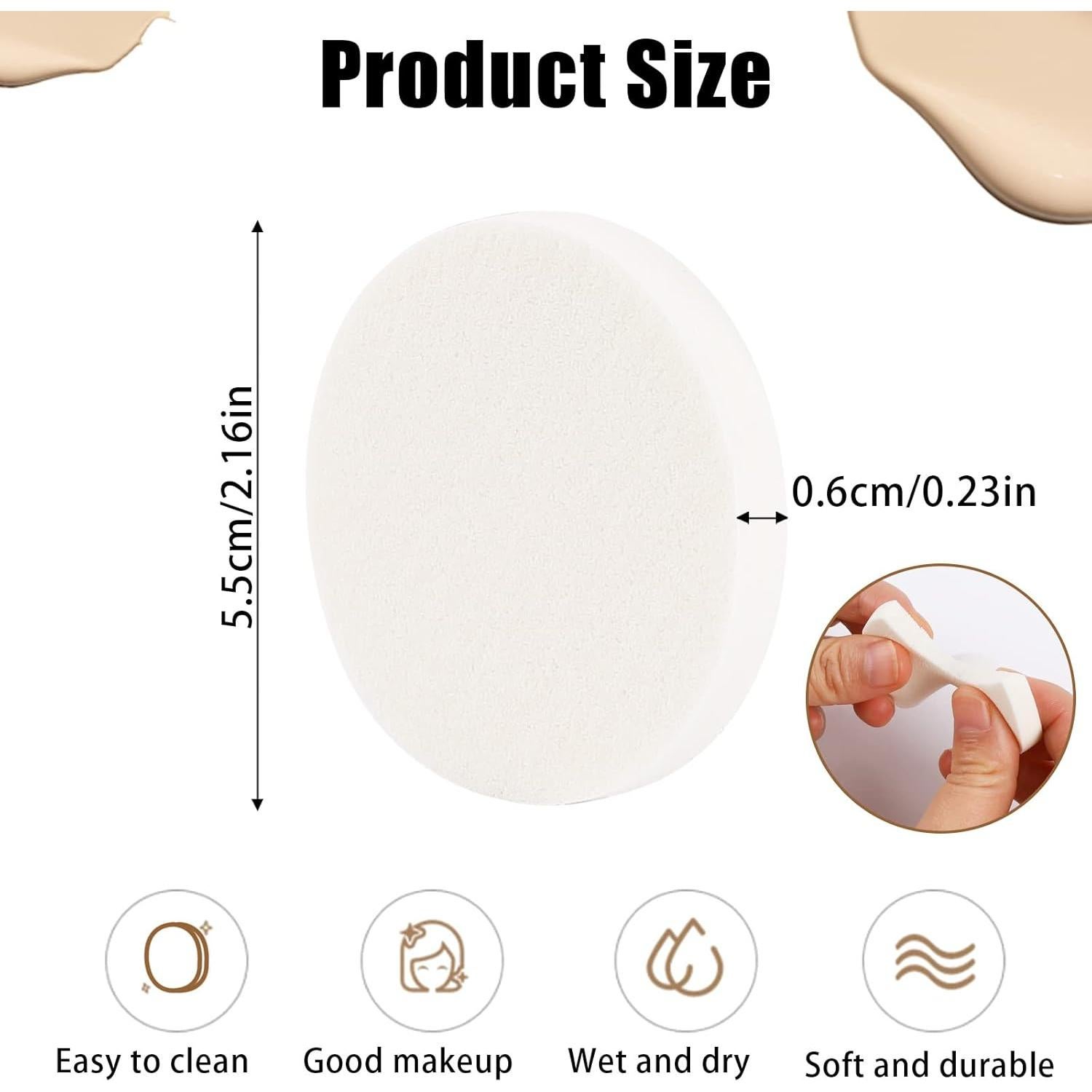 50 Esponjas Redondas Blancas Sliverdew para Maquillaje 55mm