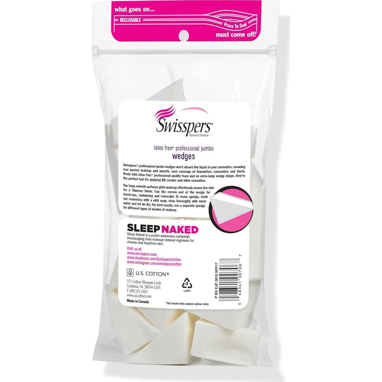 Esponjas Cosméticas Jumbo Swisspers Sin Látex - Bolsa 16 Unidades