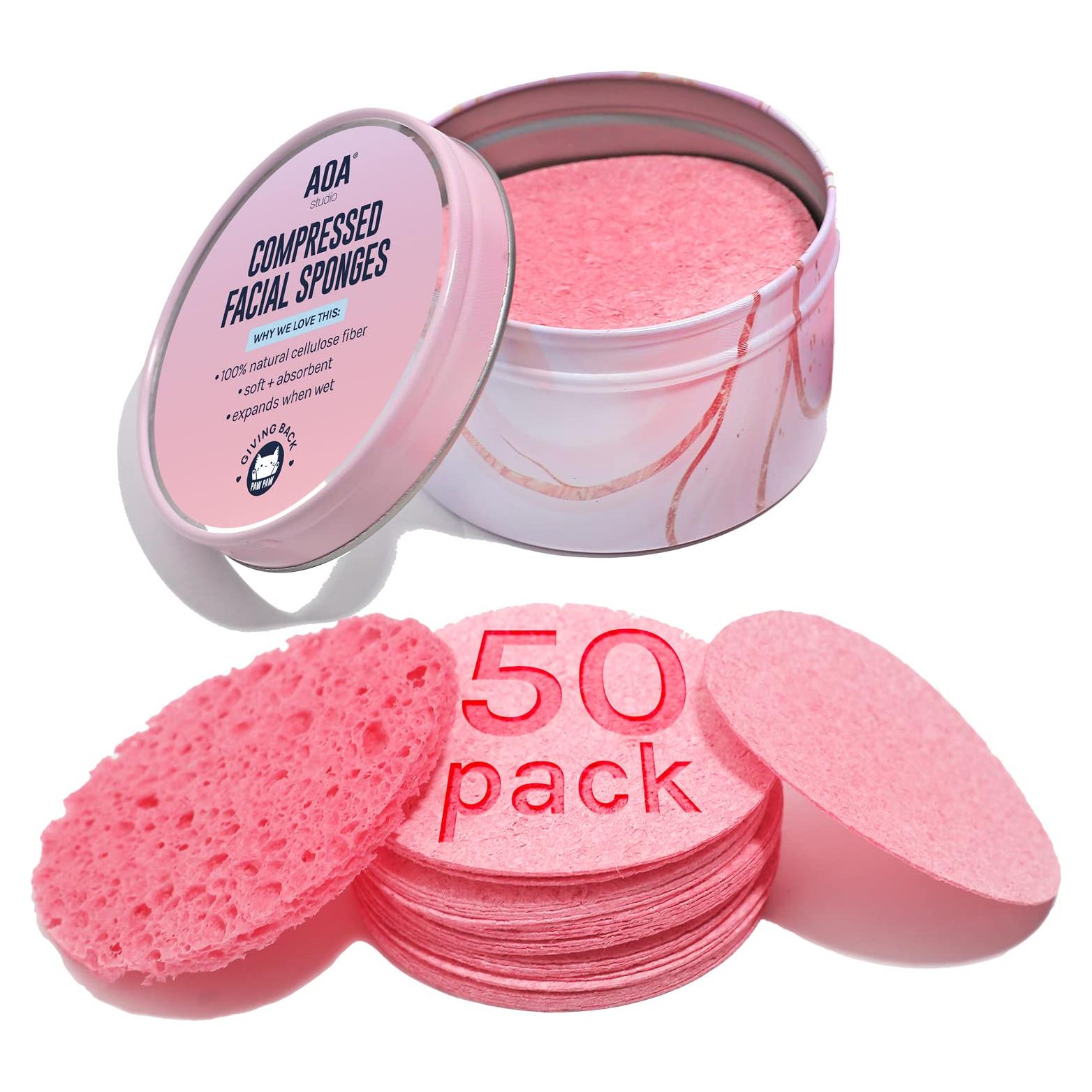 Esponjas Faciales Comprimidas AOA 50 Cuentas Rosa 100% Natural