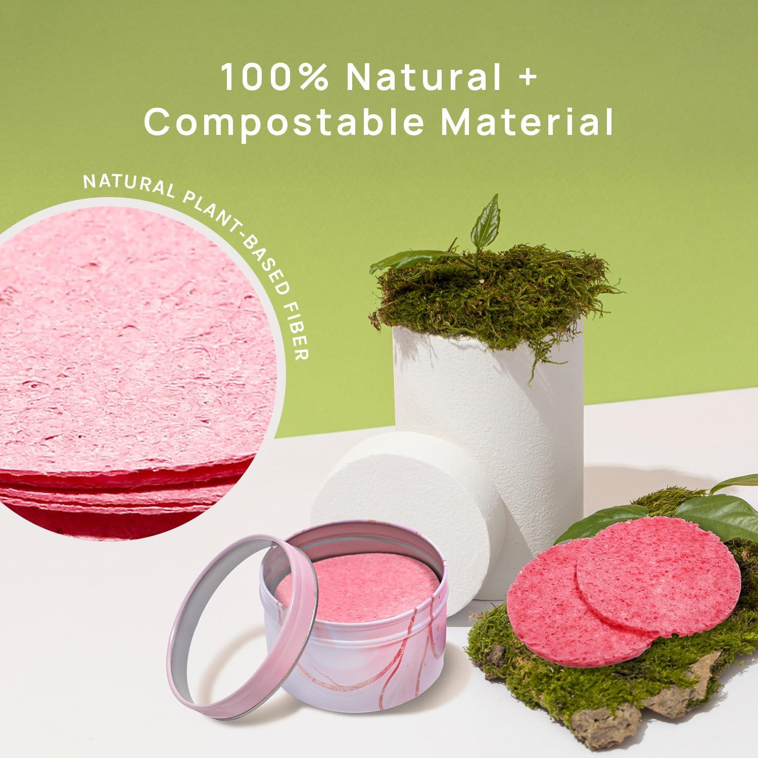 Esponjas Faciales Comprimidas AOA 50 Cuentas Rosa 100% Natural